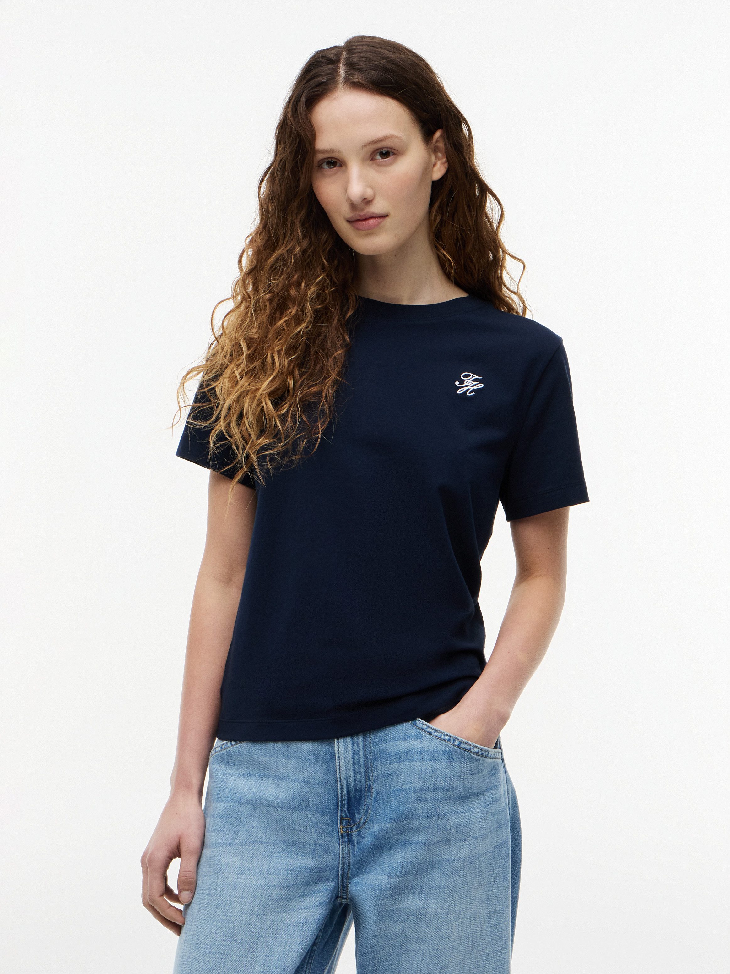 Tommy Hilfiger Kurzarmshirt TH SCRIPT REG C-NK SS TEE Baumwollmischung, regular fit