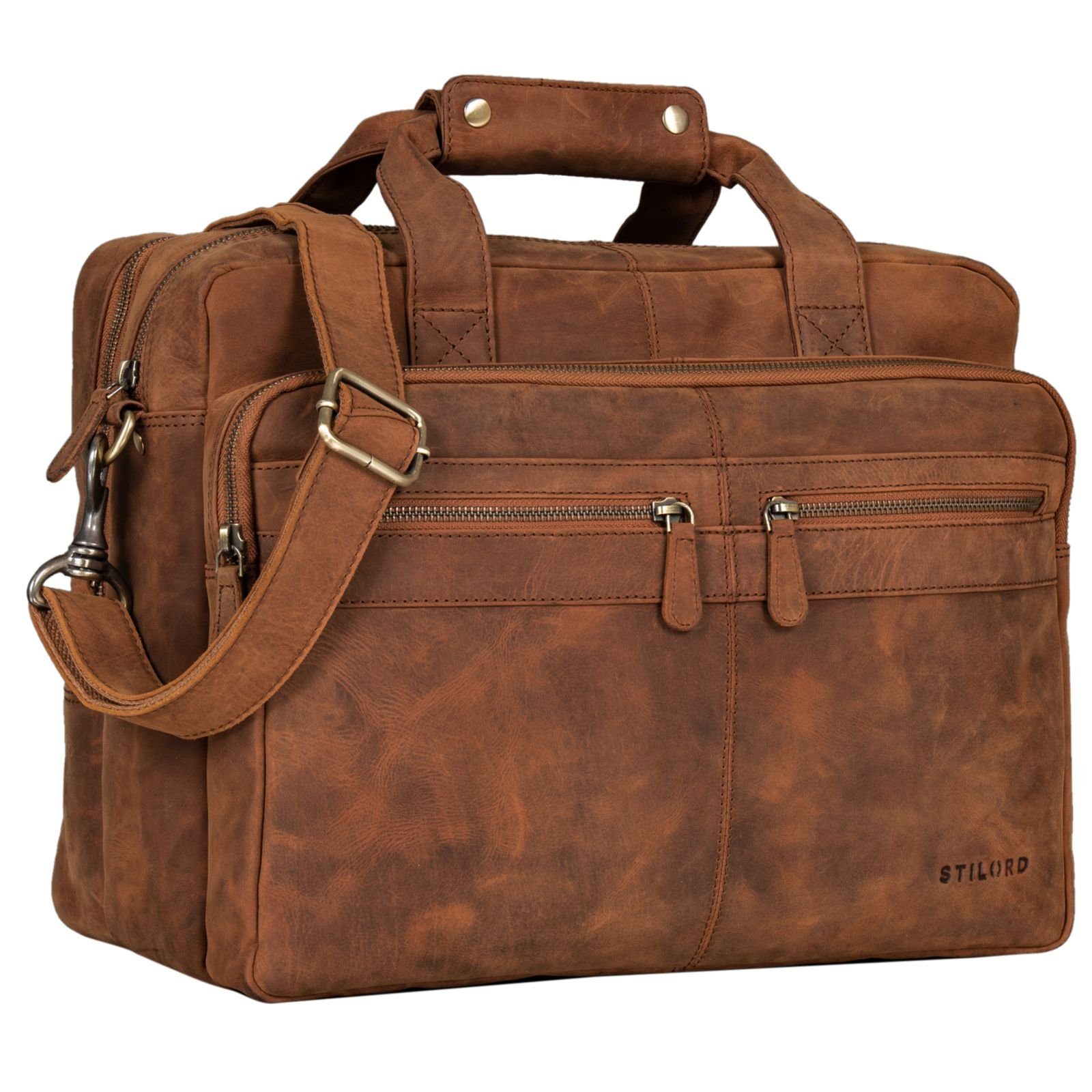 STILORD Laptoptasche "Explorer" Lehrertasche Leder Herren Damen tan - dunkelbraun