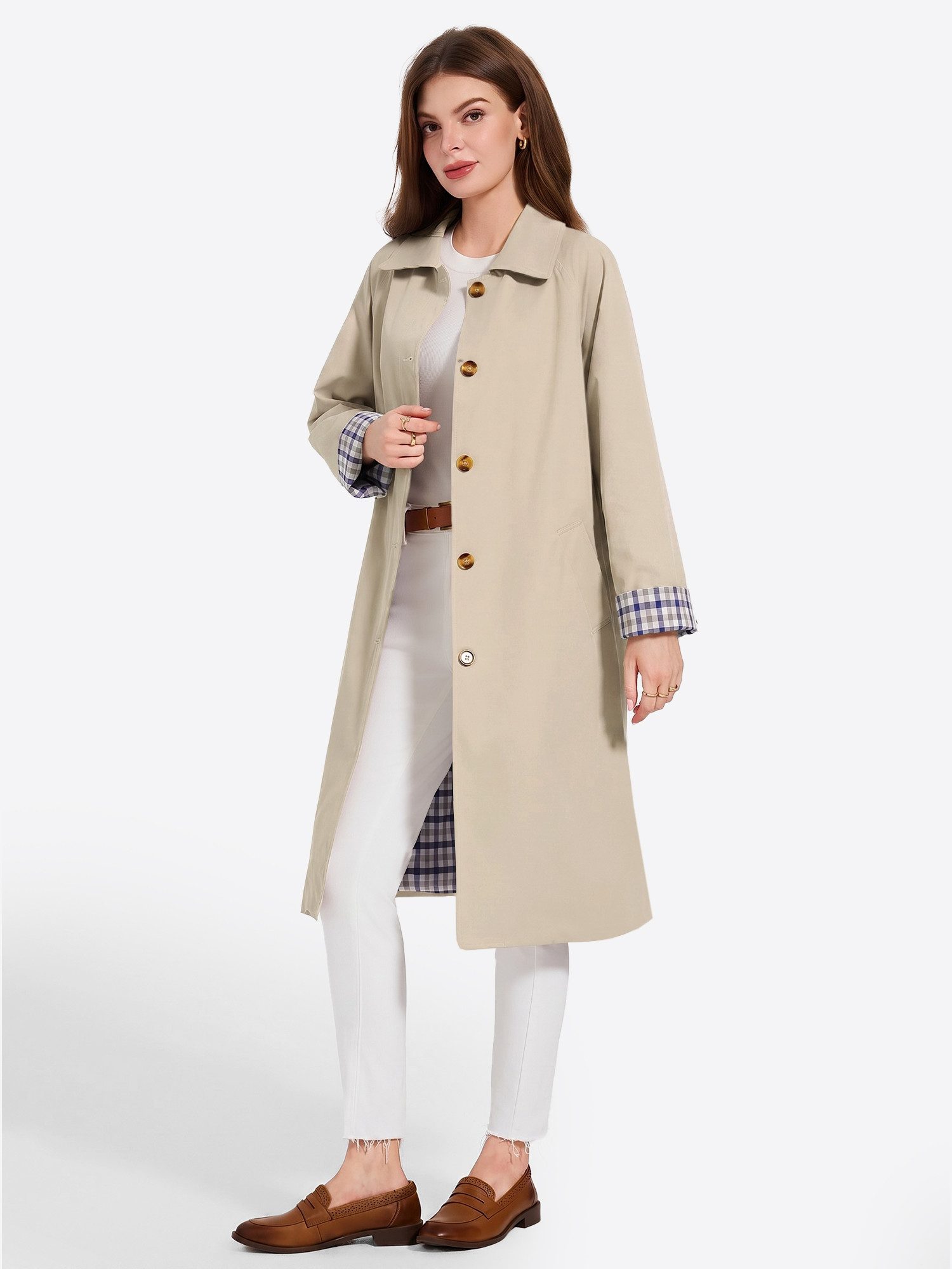 Imily Bela Trenchcoat Damen Übergangsmantel mit Knopfleiste (Packung, 1-tlg., 1per-Pack) mit Kontrastfutter