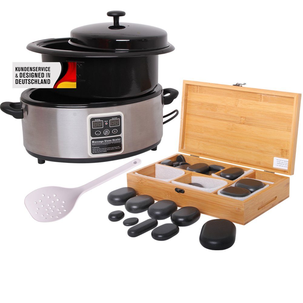 PROMAFIT Massagegerät Hot Stone Set "Basic" Erwärmer + 45 Hot Stones, Set 2-tlg., Abschaltautomatik, digitale Temperaturanzeige