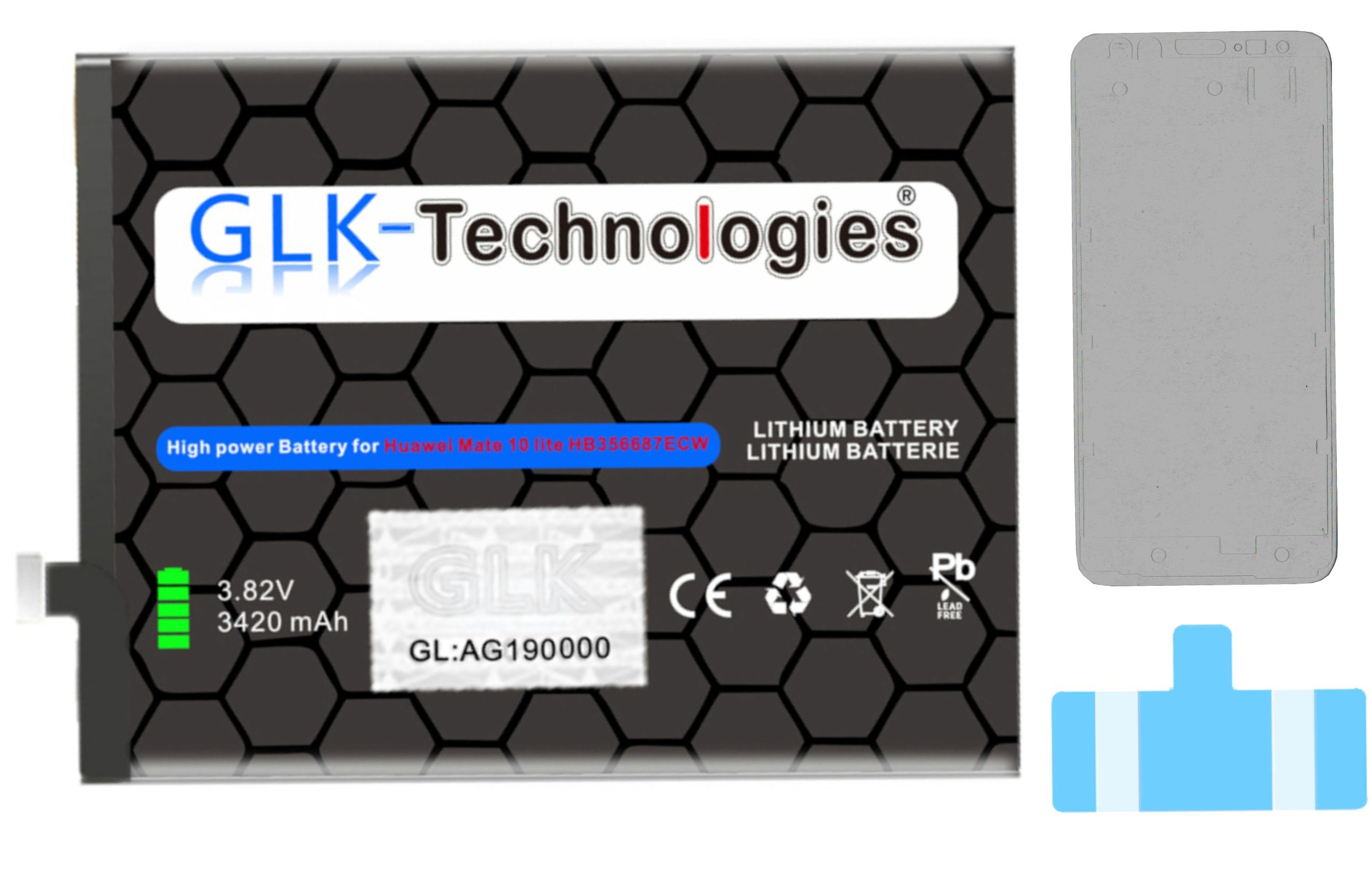 GLK-Technologies High Power Ersatz Akku für Huawei Mate 10 Lite Honor 7X Nova 2 Plus P Smart Plus Nova 3i P30 Lite inkl. Klebestreifen Smartphone-Akku 3420 mAh (3,8 V)