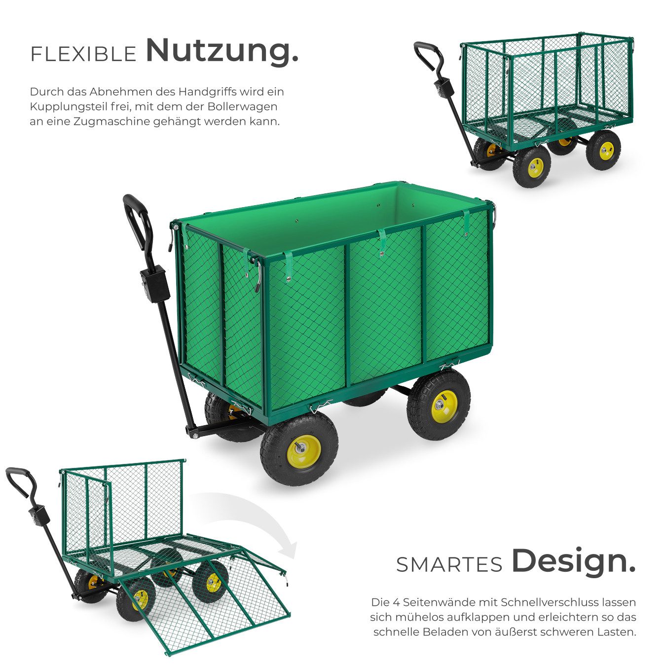 tectake Bollerwagen Transportwagen groß max. 544kg (1-tlg), mit klappbaren Seitenwänden