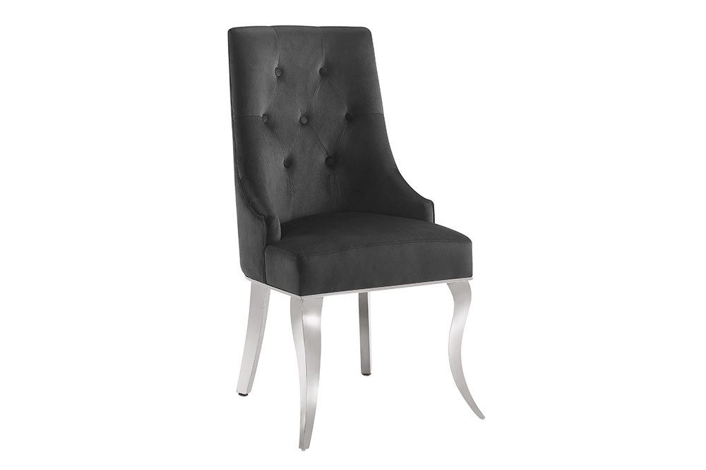 riess-ambiente Esszimmerstuhl MODERN BAROCK DELUXE schwarz / silber - Samt, Edelstahl, mit Löwenkopf (Einzelartikel, 1 St), Polsterstuhl mit Knopfheftung- ideal für glamouröse Küchen & Esszimmer