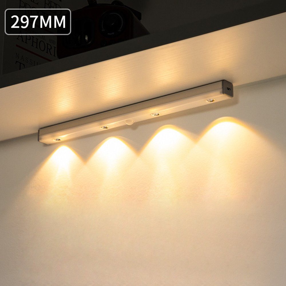 Rosnek LED Lichtleiste Wiederaufladbar, Küche Bewegungssensor, 3000K für dimmbar Schlafzimmer, Warmweiß magnetisch, Kleiderschrank Korridor