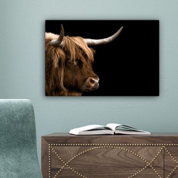 OneMillionCanvasses® Leinwandbild Schottischer Highlander - Tiere - Kuh, (1 St), Wandbild Leinwandbilder, Aufhängefertig, Wanddeko, 30x20 cm