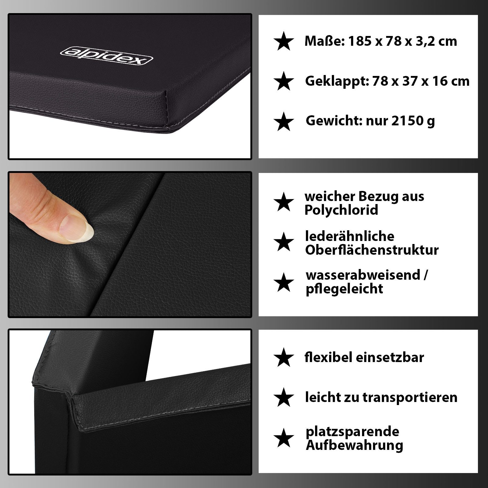 ALPIDEX Turnmatte ALPIDEX klappbare Turnmatte 185 x 78 x 3,2 cm RG 18 – Bild 5 von 5