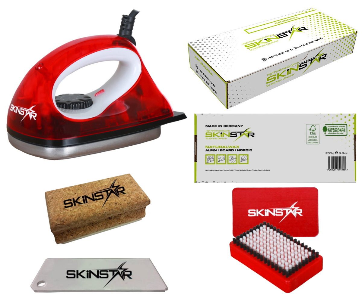 SkinStar Ski SKINSTAR Starter Ski Wachs Set, Wachsbügeleisen Bürste Natural Wax