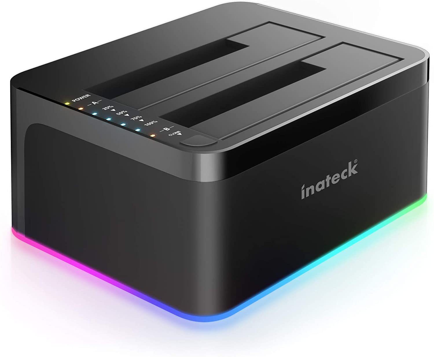 Inateck Festplatten-Dockingstation RGB USB 3.0 für 2.5/3.5 Zoll SATA HDDs, Unterstützt UASP, HDD/SSD Offline-Klonen