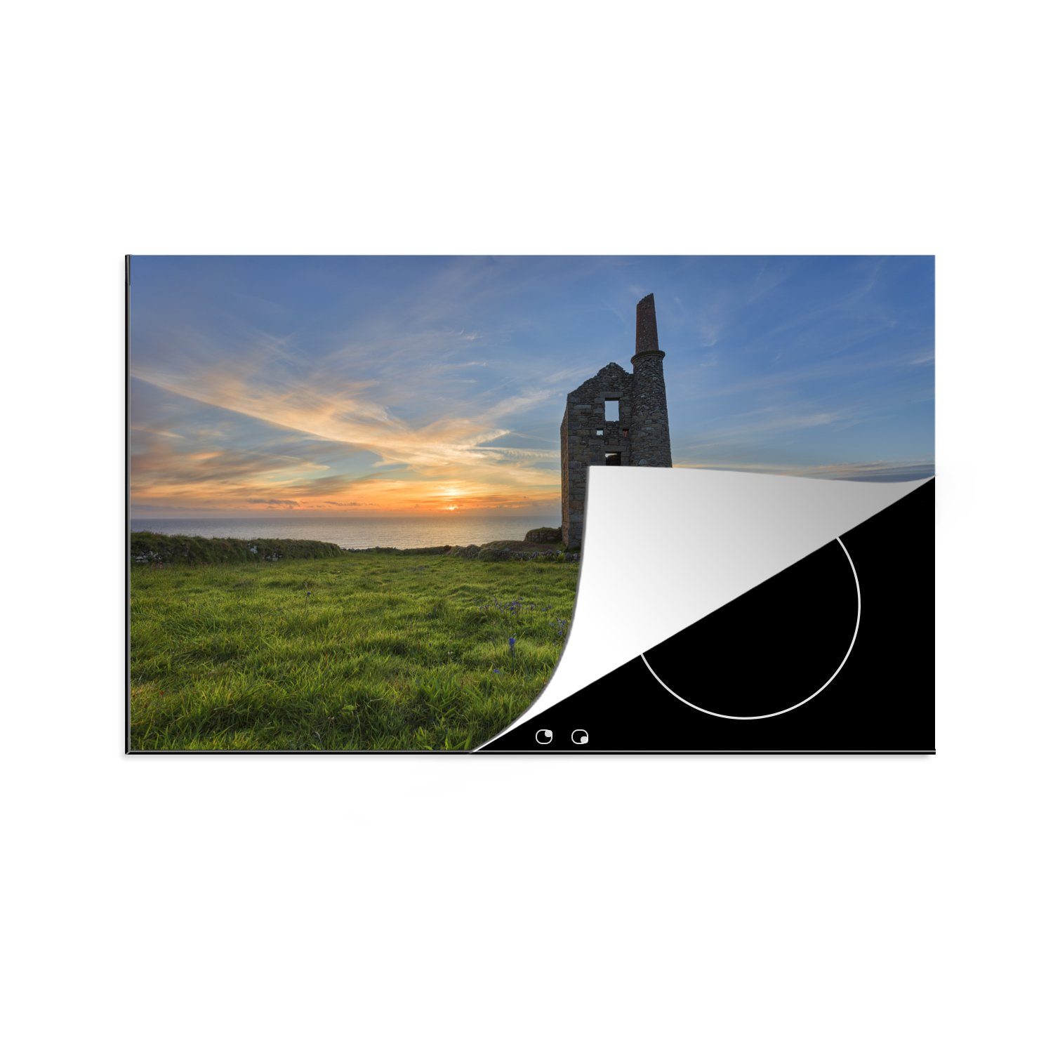 MuchoWow Herdblende-/Abdeckplatte Eine alte Zinnmine an der Atlantikküste Cornwalls, Vinyl, (1 tlg), 81x52 cm, Induktionskochfeld Schutz für die küche, Ceranfeldabdeckung