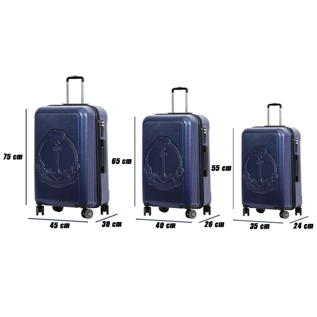 BIGGDESIGN Koffer Biggdesign Ocean Hartschalen-Kofferset 3-teilig – Blau, stabil & moder