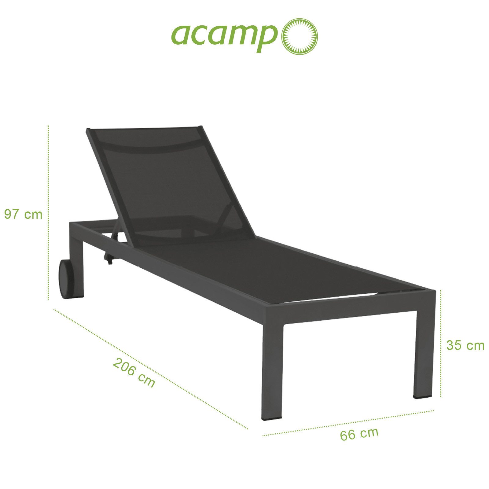 acamp Gartenliege Sonnenliege Rimini Anthrazit, Verstellbare Rückenlehne, Wetterfest