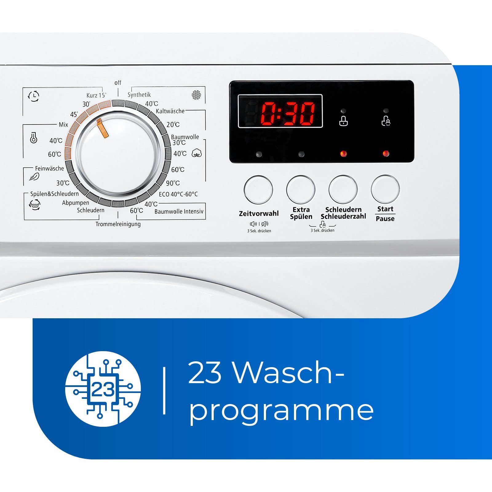 exquisit Waschmaschine WA8014-030E weiss, 8 kg, 1400 U/min, Vollektronik- Waschmaschine mit 23 Waschprogrammen