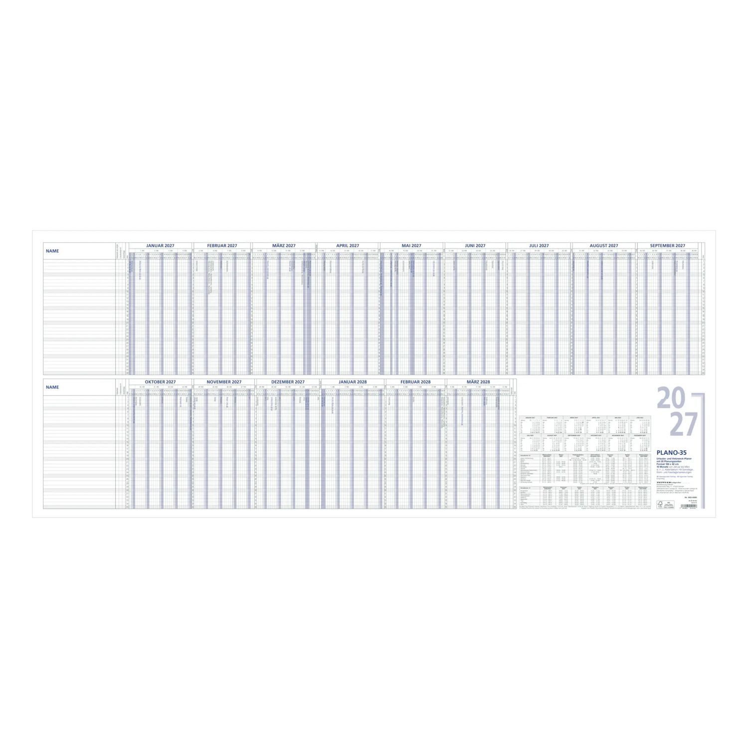 Wandkalender Urlaubsplaner 15 Mon 2027