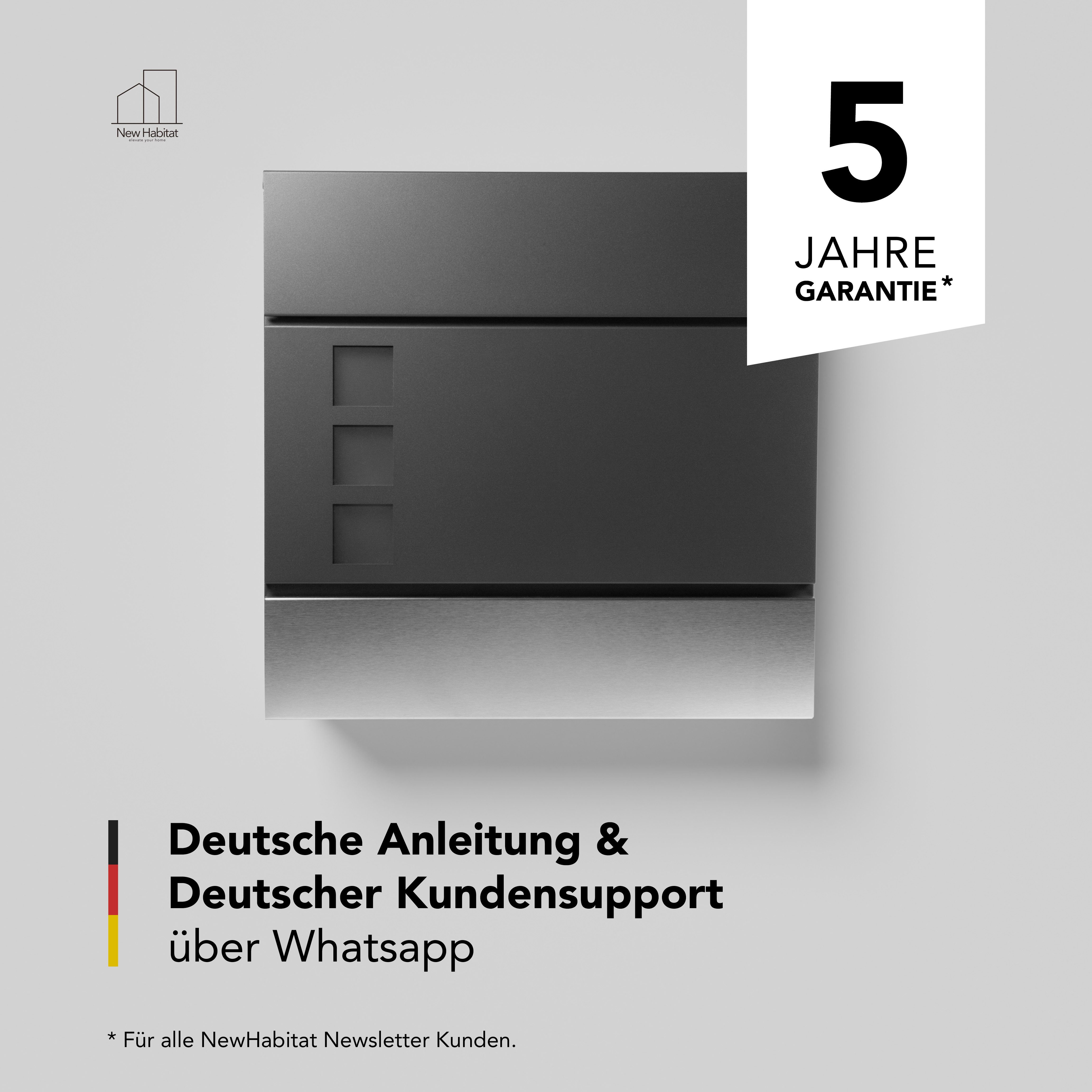 NewHabitat Briefkasten Moderner Wandbriefkasten Personalisierbar Anthrazit RAL7016 (Komplettset, Modell: London), Rostfrei