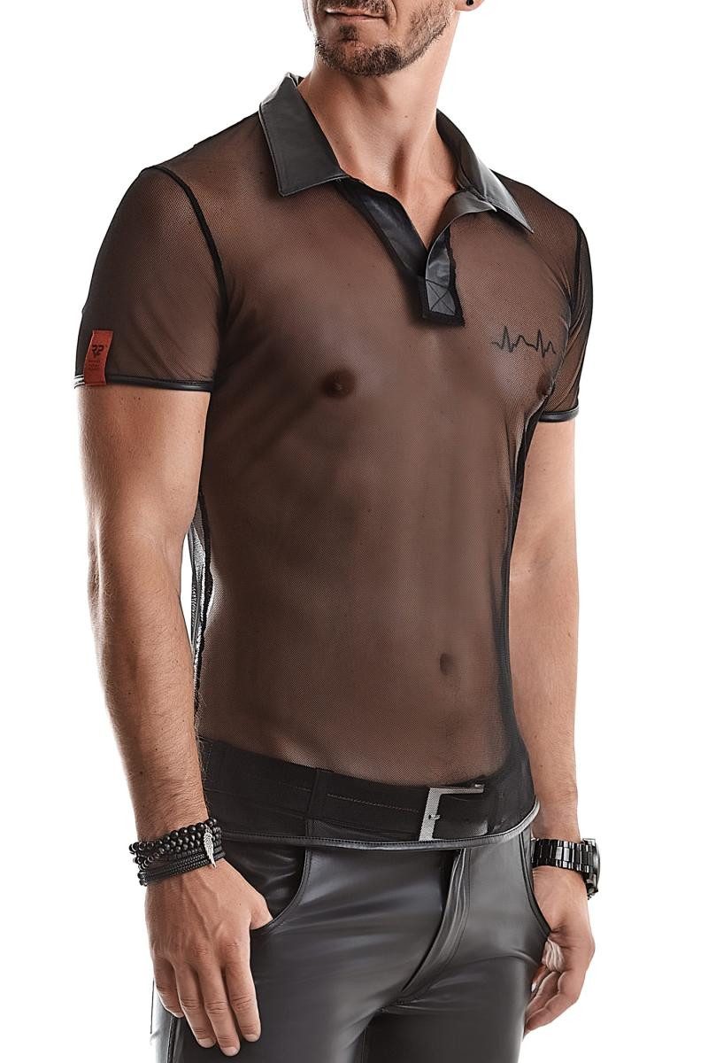 Regnes Fetish Planet T-Shirt Transparentes Herren T-Shirt schwarz aus Mesh Material mit wetlook Ste