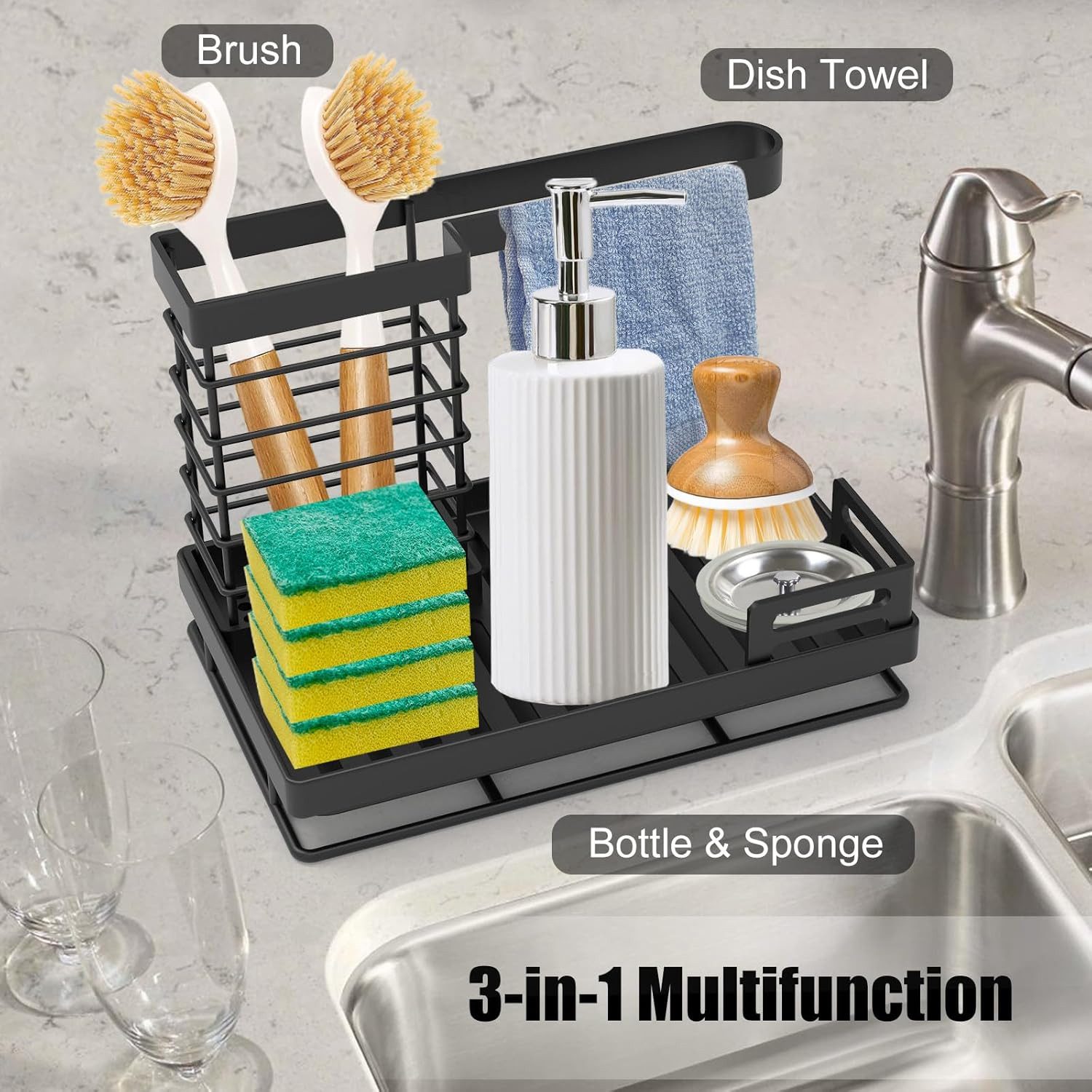 Refined Living Geschirrständer Geschirrständer & Spülbecken Organizer Set – 2in1 Küchenhelfer Set, Zubehör für Zubehör für Geschirrabtropfer mit Abtropfwanne, Geschirr-Abtropfgestell, Abtropfgestell Küche,Spülbecken Organizer Küchen, Spüllappenhalter mit Abflusspfanne,Schwammhalter, Spülmittel Halterung Küche, Geschirrständer für die Küchenarbeitsplatte mit 360° Abfluss abnehmbarem, platzsparend & langlebig, rostfrei, für Küche,Bad,Küchentheke,Spülbecken,Effizienten Trocknen,Wohnungen