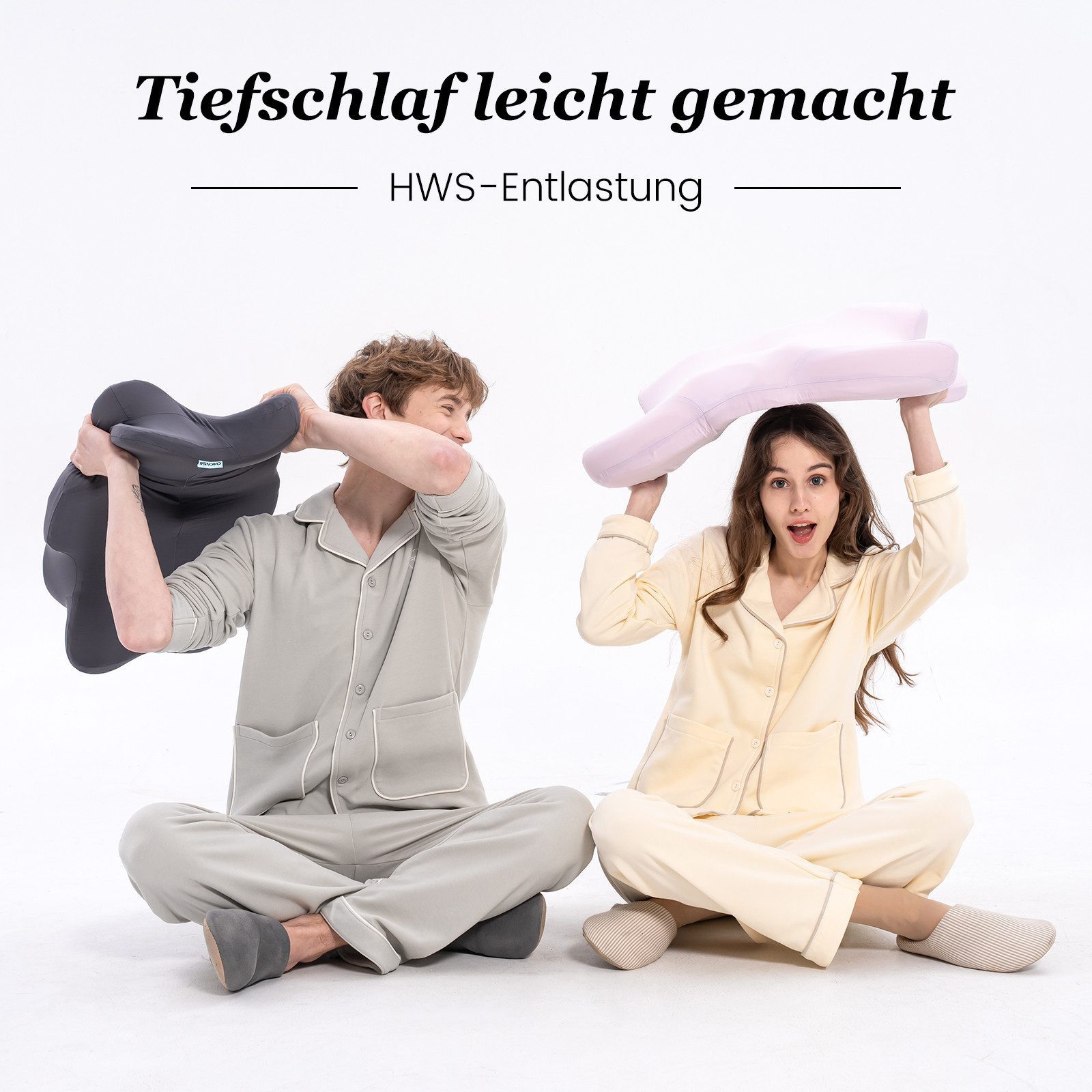CHICASA Kopfkissen Nackenstützkissen aus 55D Memory Foam, HWS-stützend, abnehmbarer Bezug, Maße: 65 × 41 × 12/8 cm (zwei Höhen), 5-Zonen-Stützsystem, 100 % Memory-Schaum, 4D-Luftzirkulationsstruktur, Reisedesign