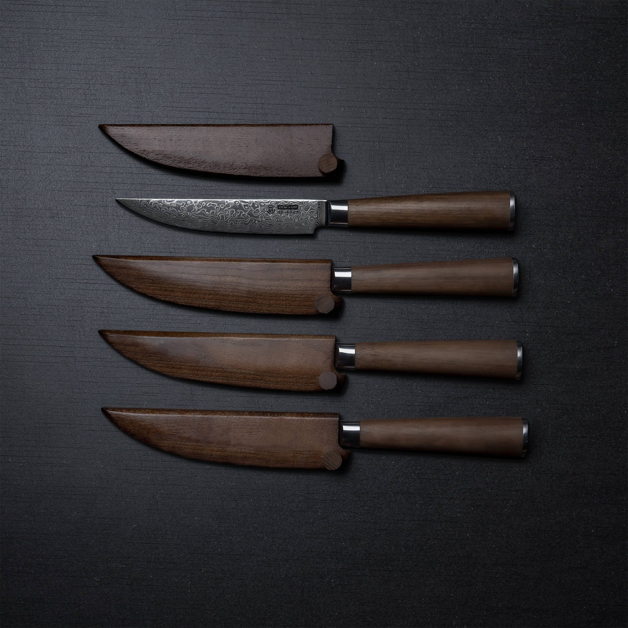 HITOFURI® Damastmesser HITOFURI® STEAKMESSER Damaskusmesser Steakmesser Premium Messer 73Lag., inkl. einer edlen Holzbox, Messerscheide, Pflegetuch sowie Pflegeöl