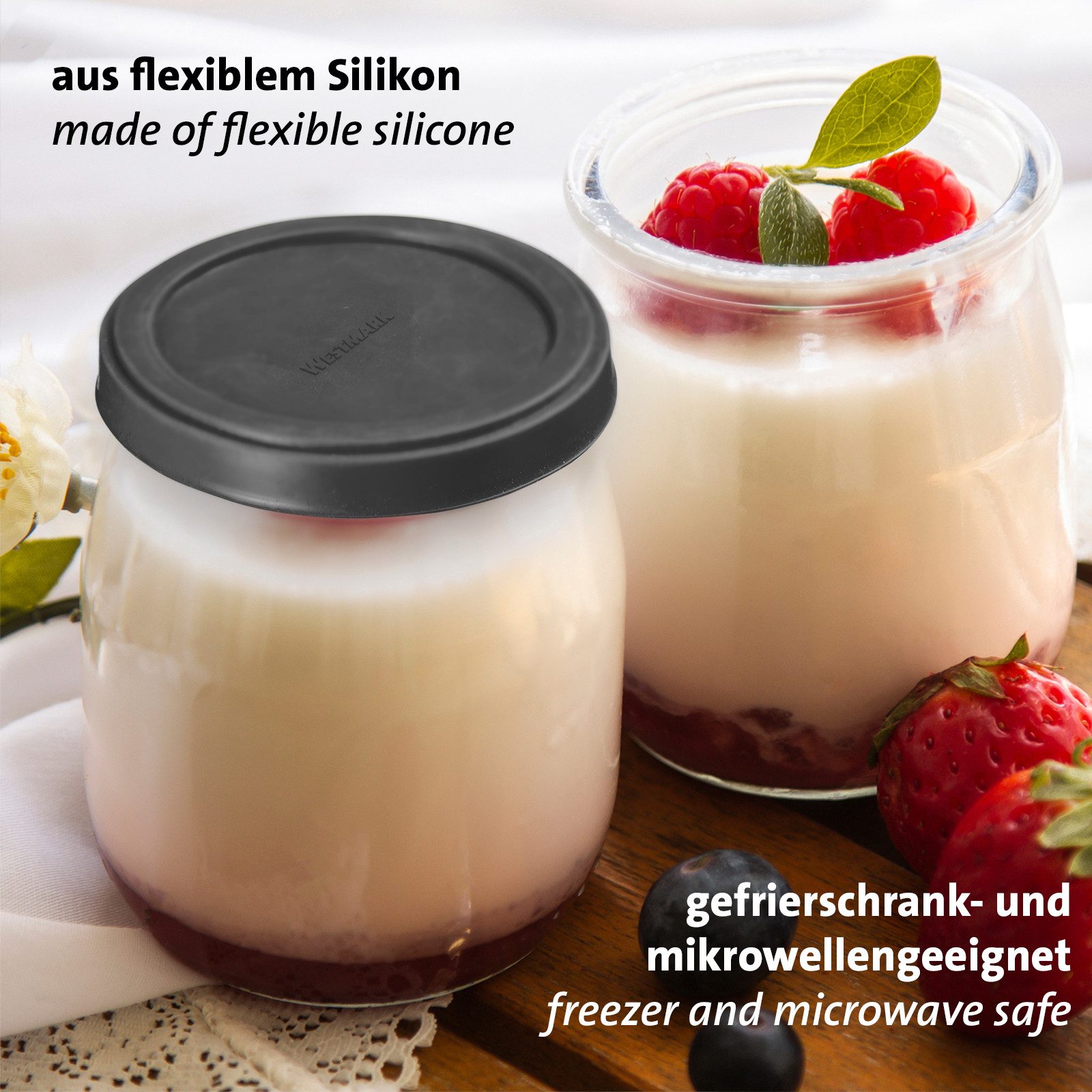 WESTMARK Vorratsdose 4 Frischhaltedeckel (2x rund,2x eckig), Silikon, Silikon – Bild 5 von 5