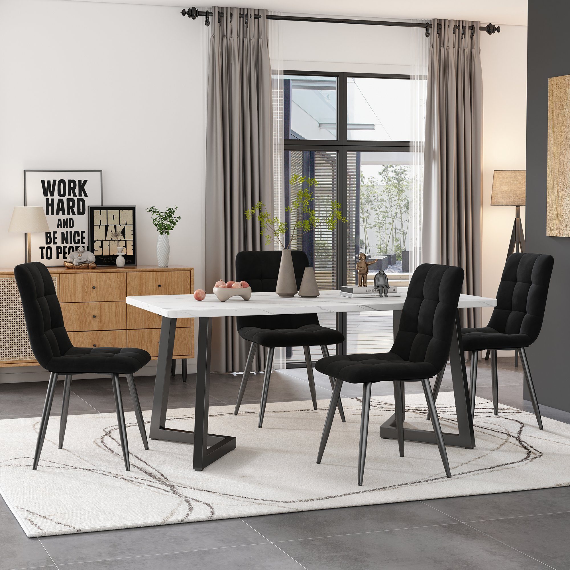 Esstisch (117x68x75 cm, nur Tisch), rechteckig Küchentisch Esszimmertisch, Marmoroptik, Metallbeine