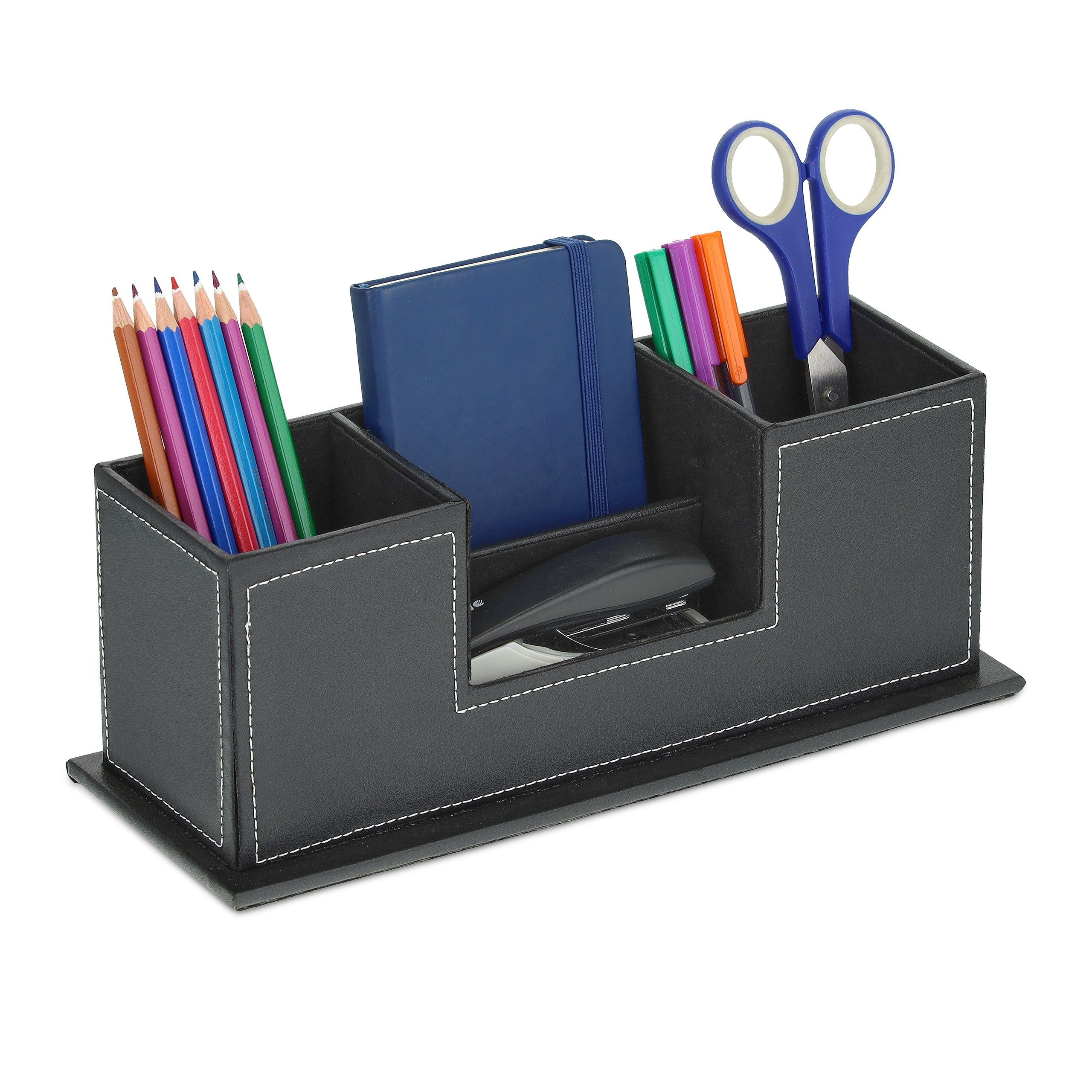 relaxdays Organizer Schreibtisch Organizer Kunstleder, schwarz