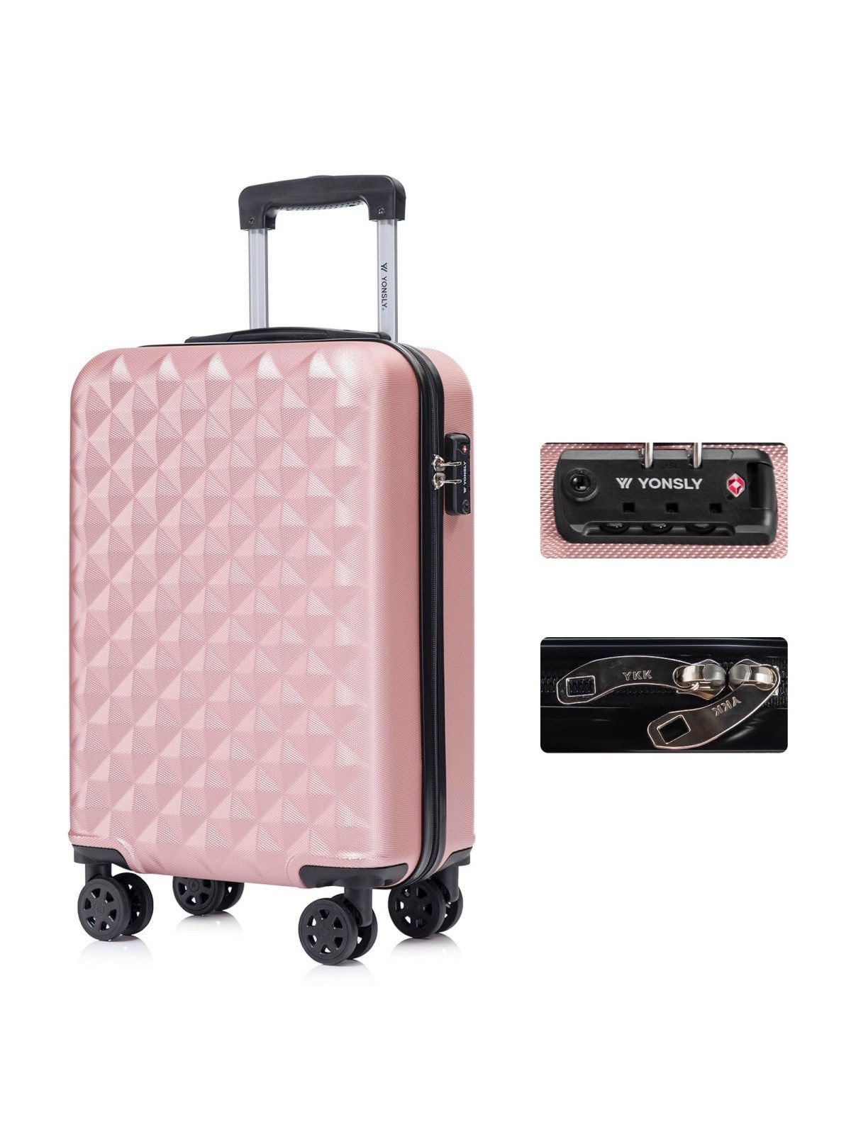 YONSLY Hartschalen-Trolley Hartschalen-Trolley Reisekoffer Kabinenkoffer Rollkoffer aus ABS, 4 Rollen, mit TSA-Schloss, YKK-Reißverschluss und wechselbaren Rollen/Griffen