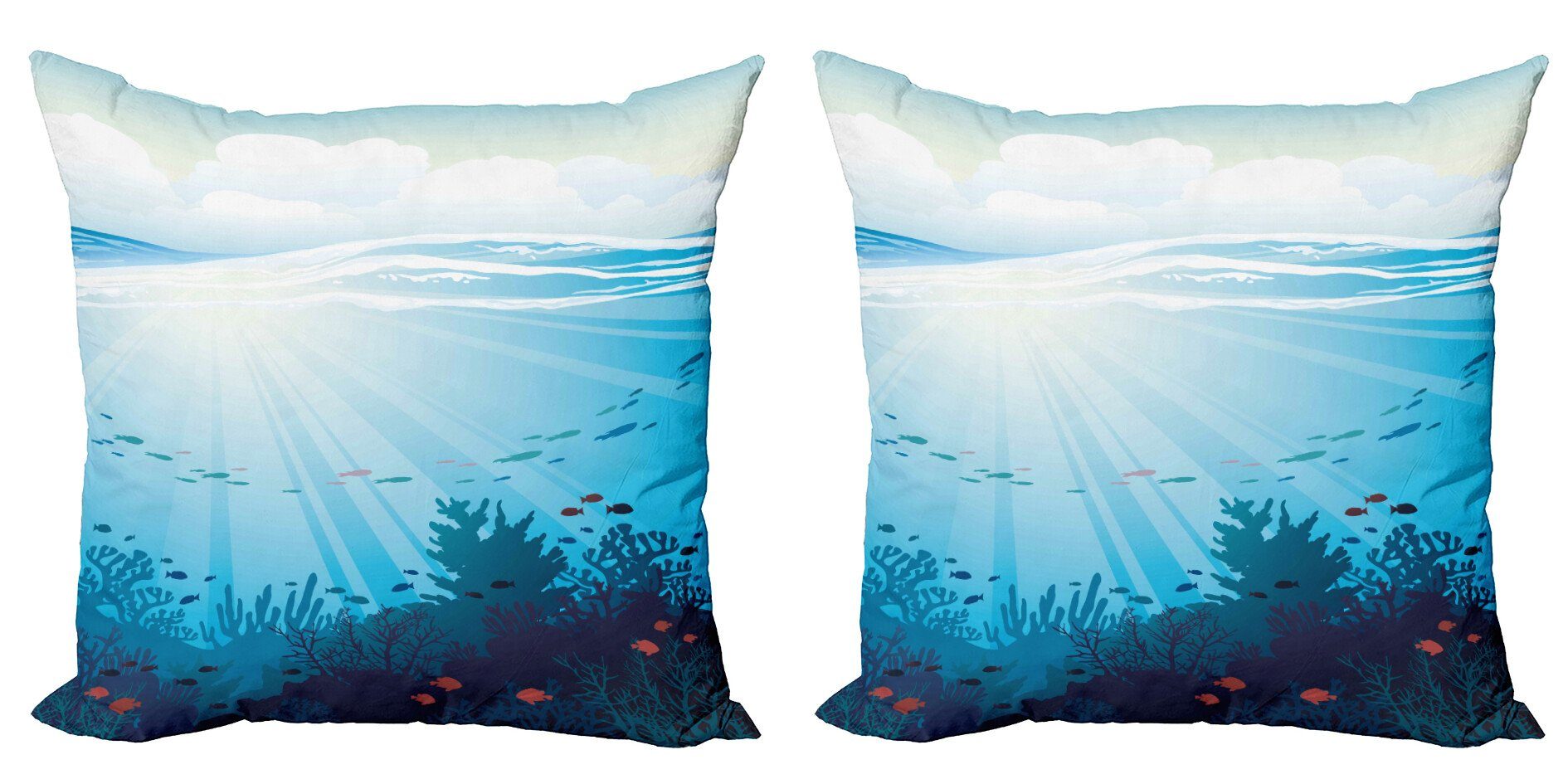 Doppelseitiger (2 Aquarium Accent Fish Stück), Korallenriffe Kissenbezüge Modern Digitaldruck, Ozean Abakuhaus