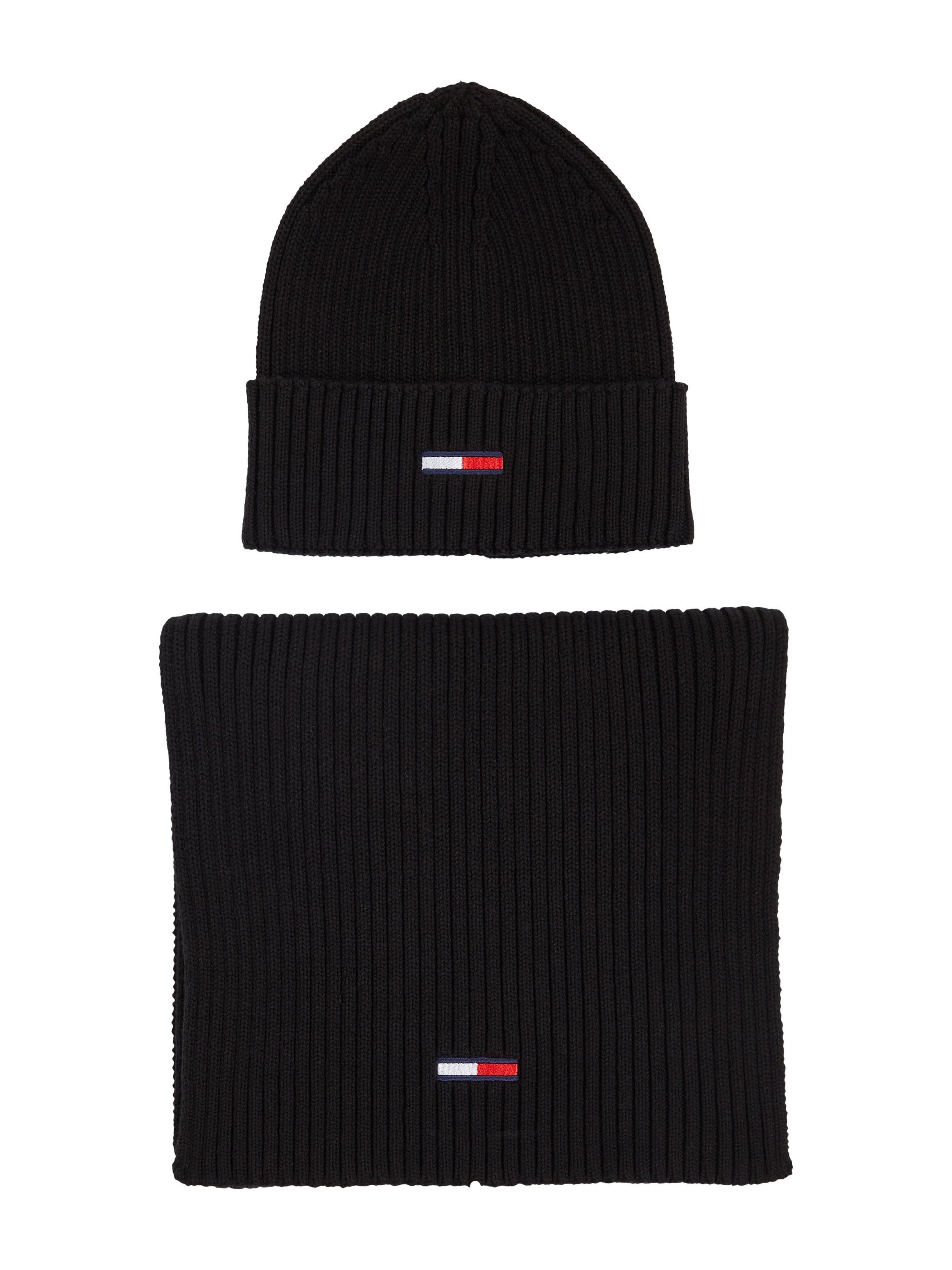 Tommy Jeans Schal TJM Mütze BEANIE FLAG Schal), SCARF, aufgestickter & (Set, und mit Flag