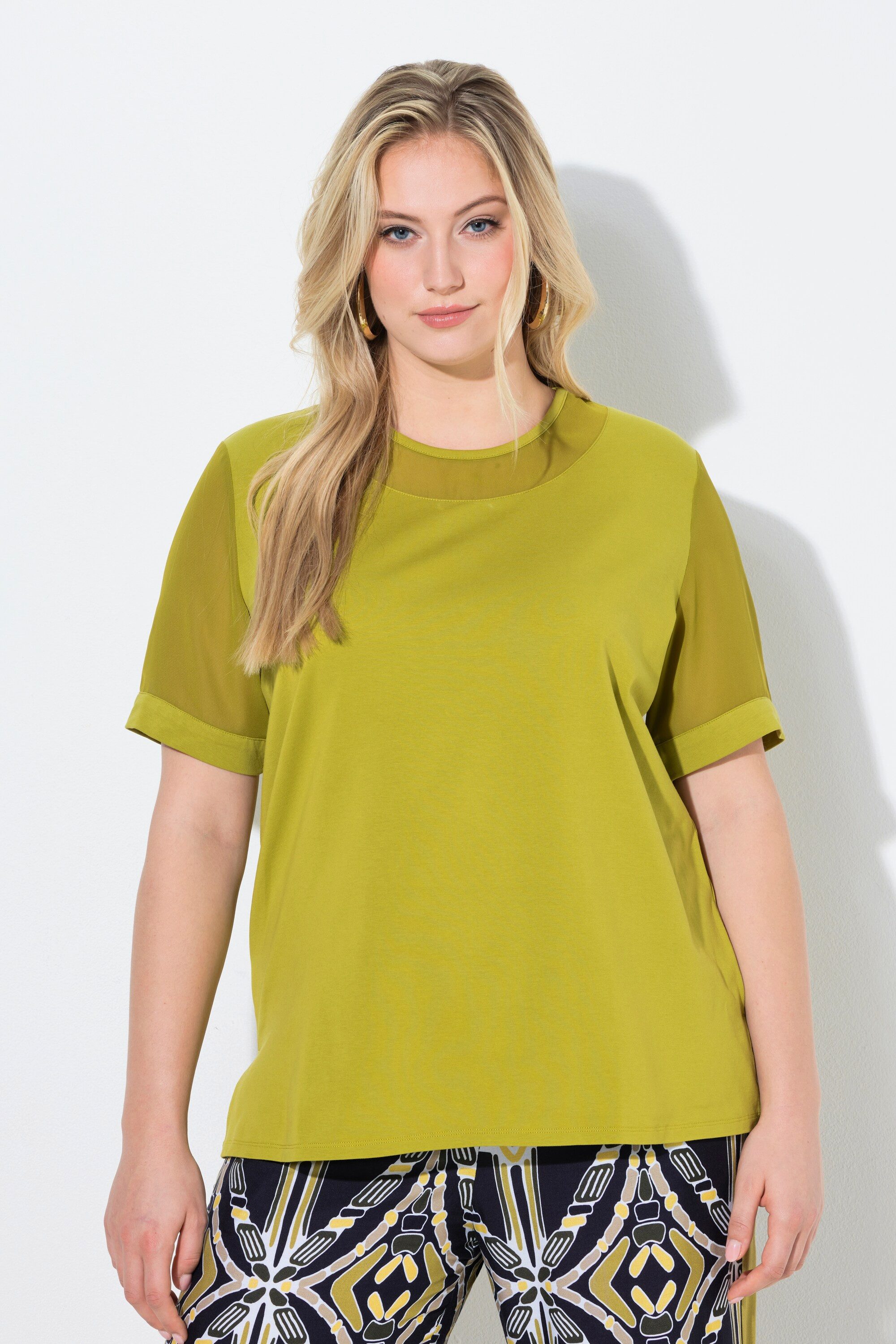 T-Shirt T-Shirt transparenter Rundhalsausschnitt Halbarm