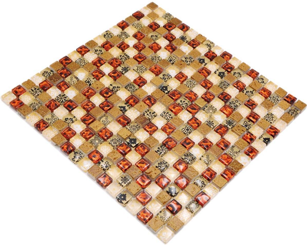 Resin beige Mosani Glasmosaik / Mosaikfliesen Matten glänzend Mosaikfliesen 10