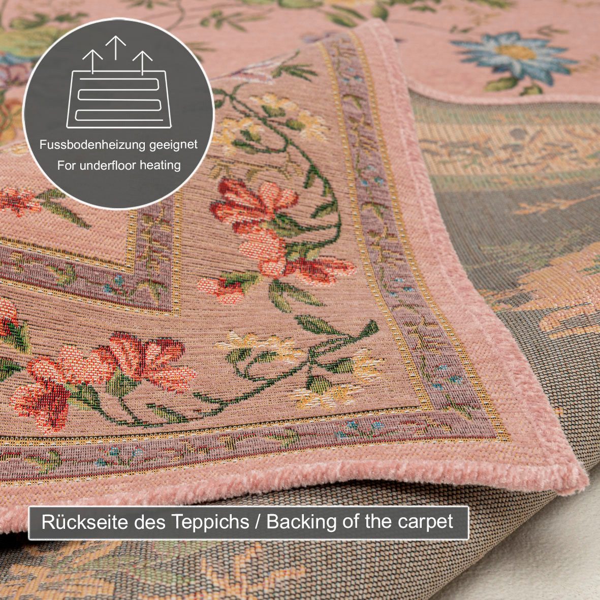 THEKO Bettumrandung Flomi Sagrini, Höhe 3 mm, (3-tlg), Teppich-Set, Flachgewebe, Pastell-Farben, Blumen Design, mit Bordüre