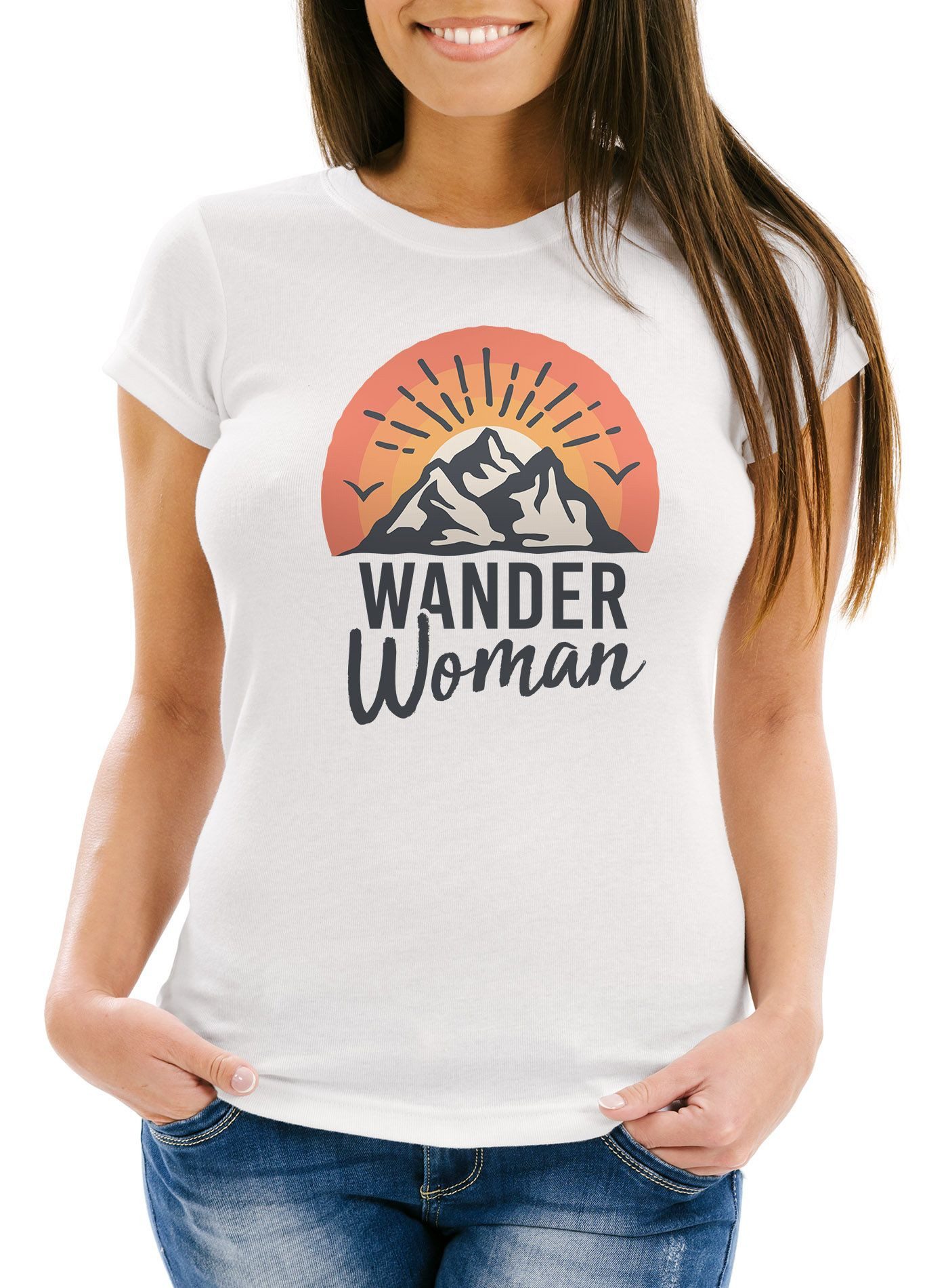 MoonWorks Print-Shirt Damen T-Shirt Wander Woman Wanderer Outdoor Geschenke für Wanderfans mit Print
