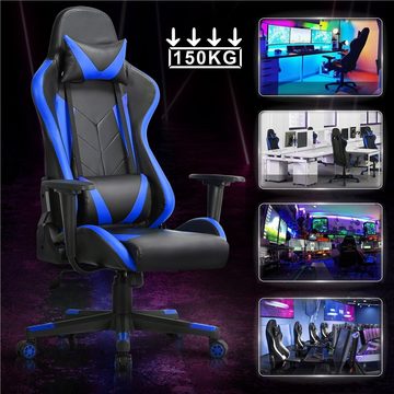 Yaheetech Gaming-Stuhl, Ergonomisches Design mit Kopfstütze und Lendenkissen