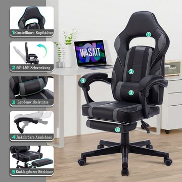 AUFUN Gaming Chair Bürostuhl mit Massagefunktion, Fußstütze, Kopfstütze, Ergonomisch, mit Vibration Massage Lendenkissen