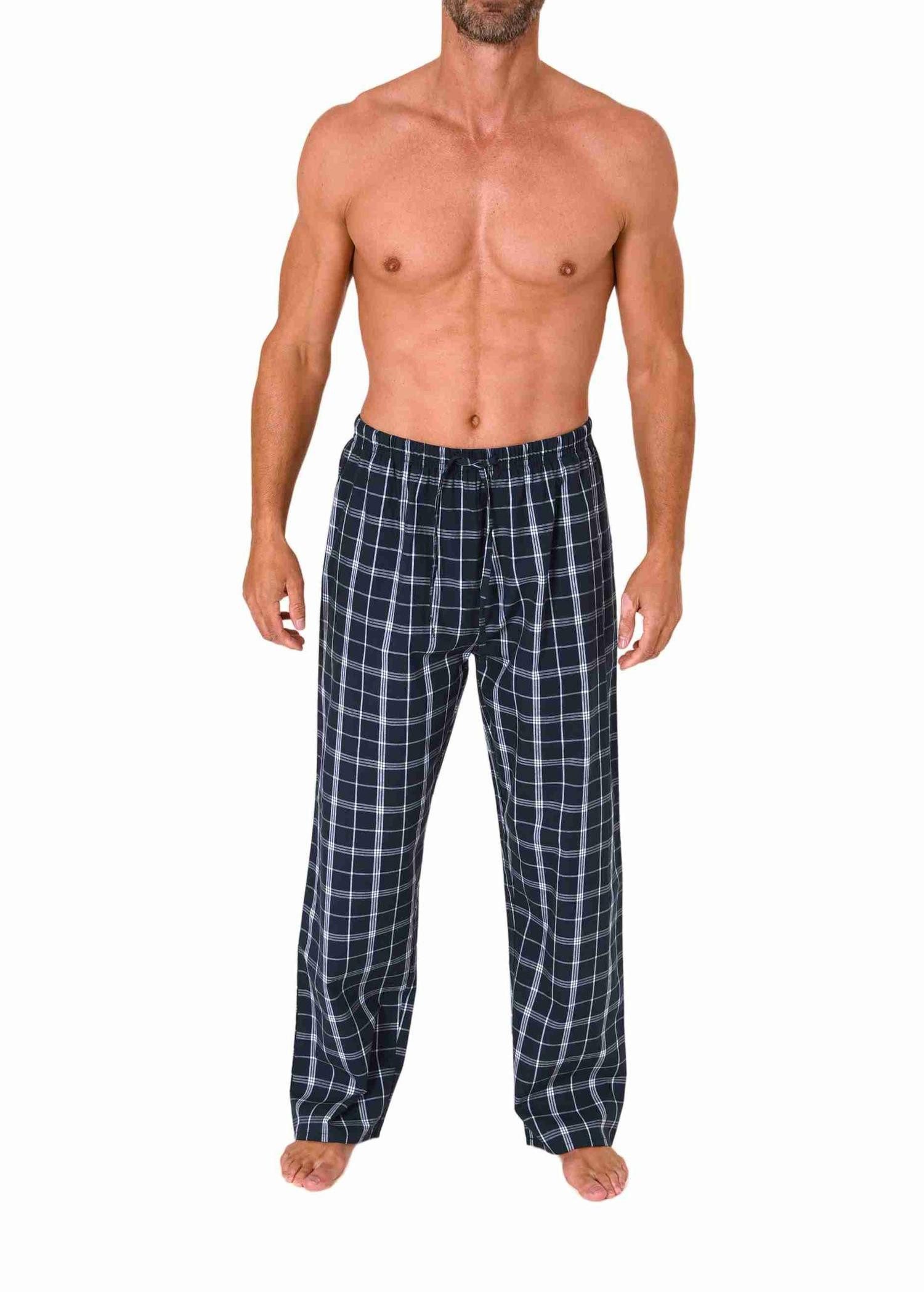Normann Pyjama Herren Schlafanzug Hose lang kariert aus Baumwolle