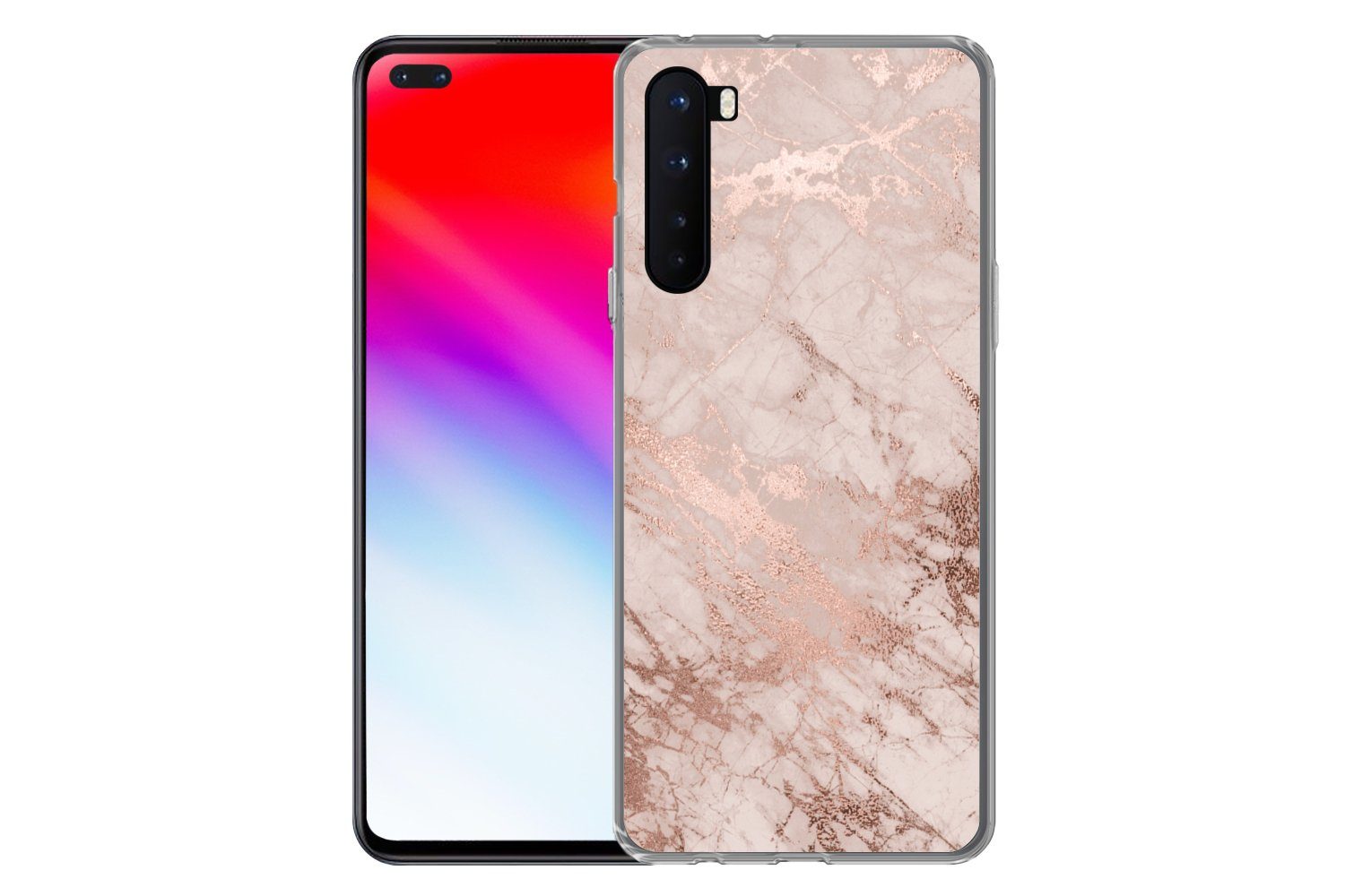 MuchoWow Handyhülle für OnePlus Nord Marmor - Rosa - Luxus - Marmoroptik - Glitzer - Desig, Phone Case, Silikon, Schutzhülle Dünn