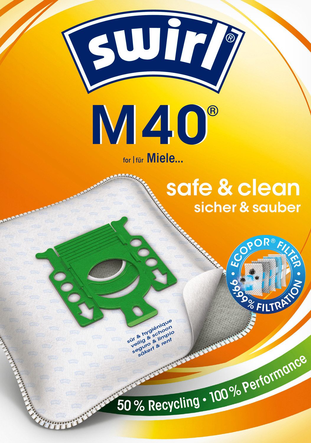 Swirl Staubsaugerbeutel Swirl® M 40 EcoPor® XL Vorteilspack für Miele und Hoover, passend für Miele, Hoover, 11 St.