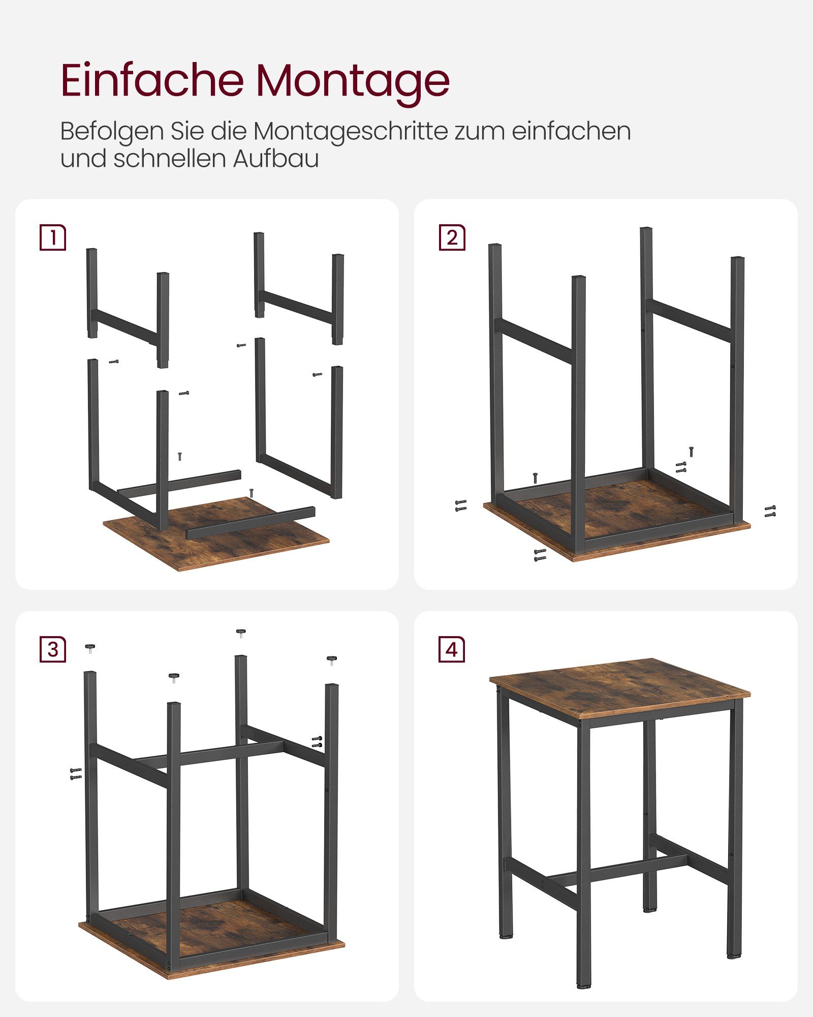 VASAGLE Bartisch Küchentisch, Stehtisch, 60 x 60 x 92 cm