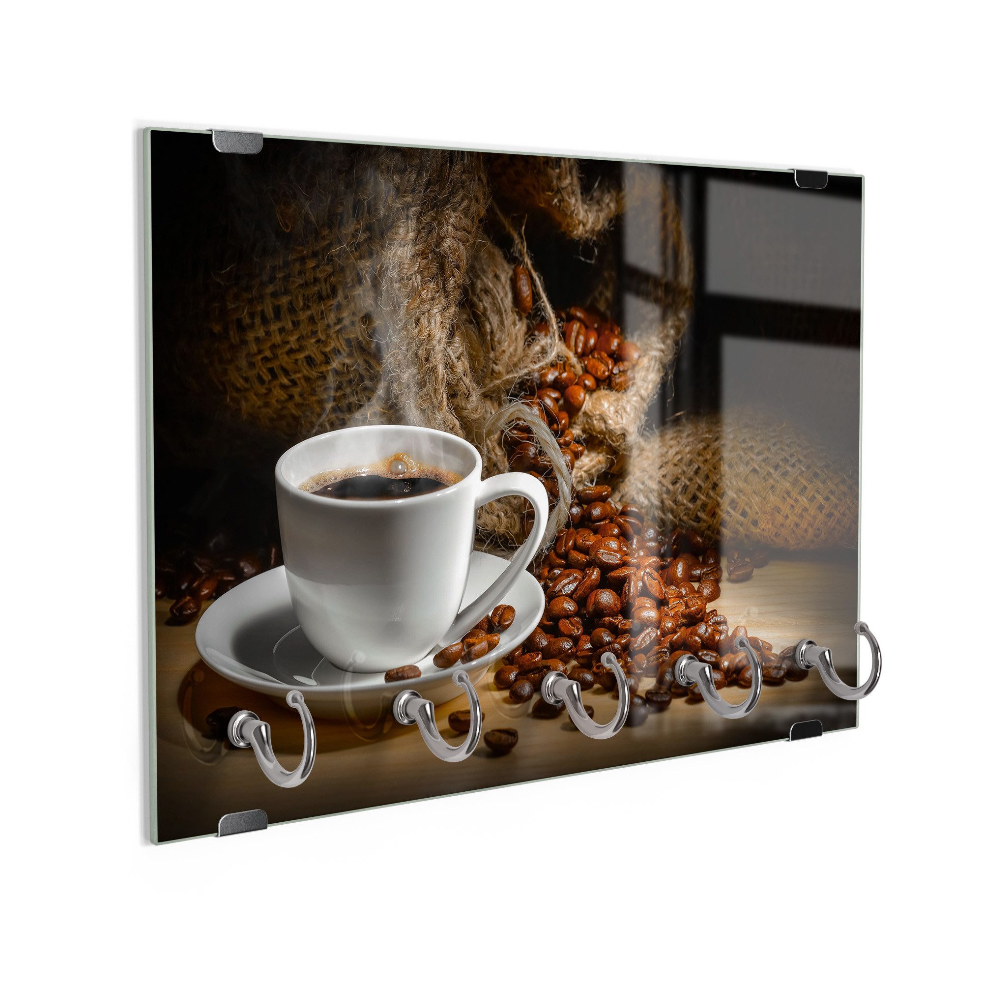 DEQORI Schlüsselbrett 'Bildlicher Kaffeegenuss', (1 St), Schlüsselhalter Schlüssel Haken Schlüsselboard modern Schlüsselleiste