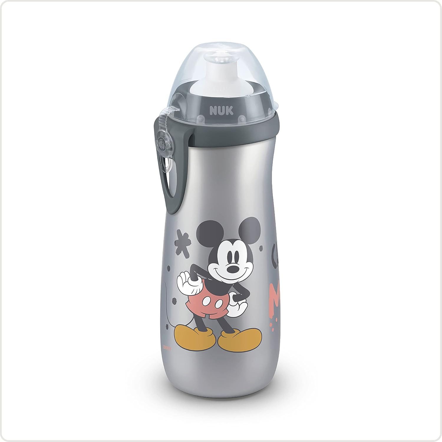 NUK Trinkflasche NUK Sports Cup Mickey – Grau, robust & kindgerecht, robust & kindgerecht