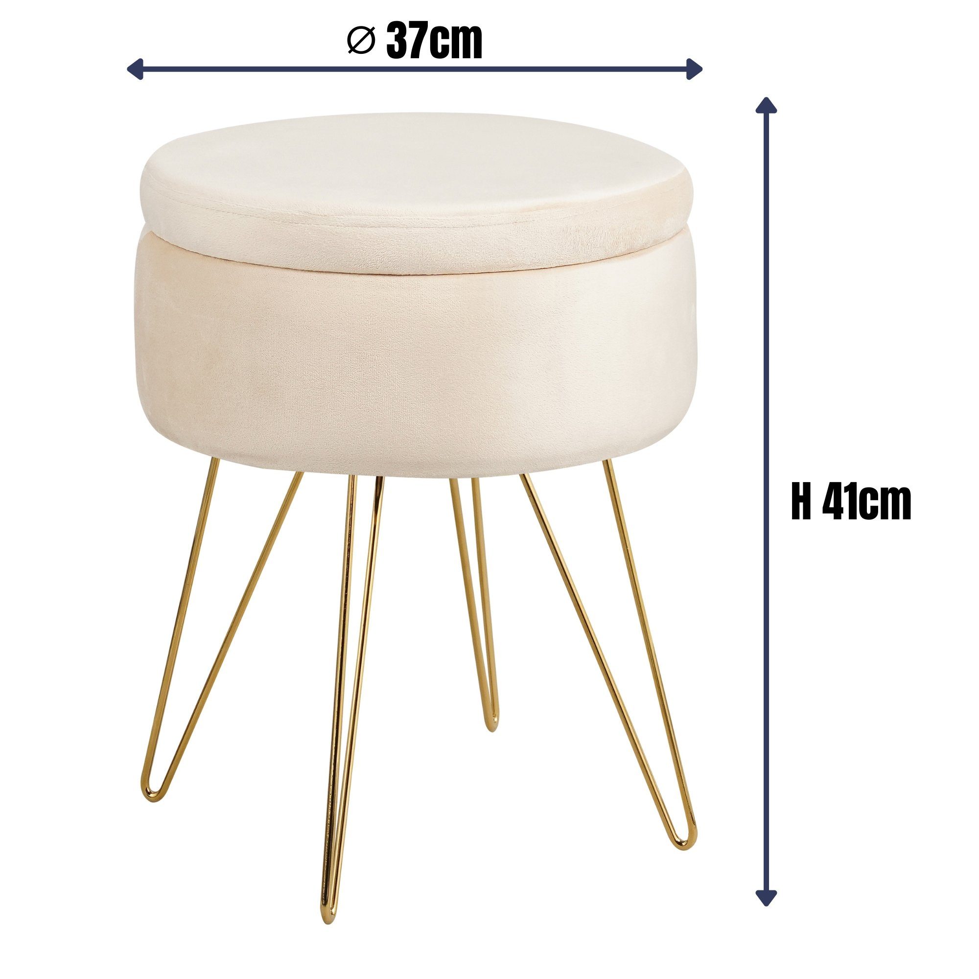 Albatros International Polsterhocker Albatros Hocker mit Stauraum Cannes Sitzhocker mit Stauraum, Modern (Beige, Samt), optimal als Fußhocker oder Hocker Schmin – Bild 5 von 5