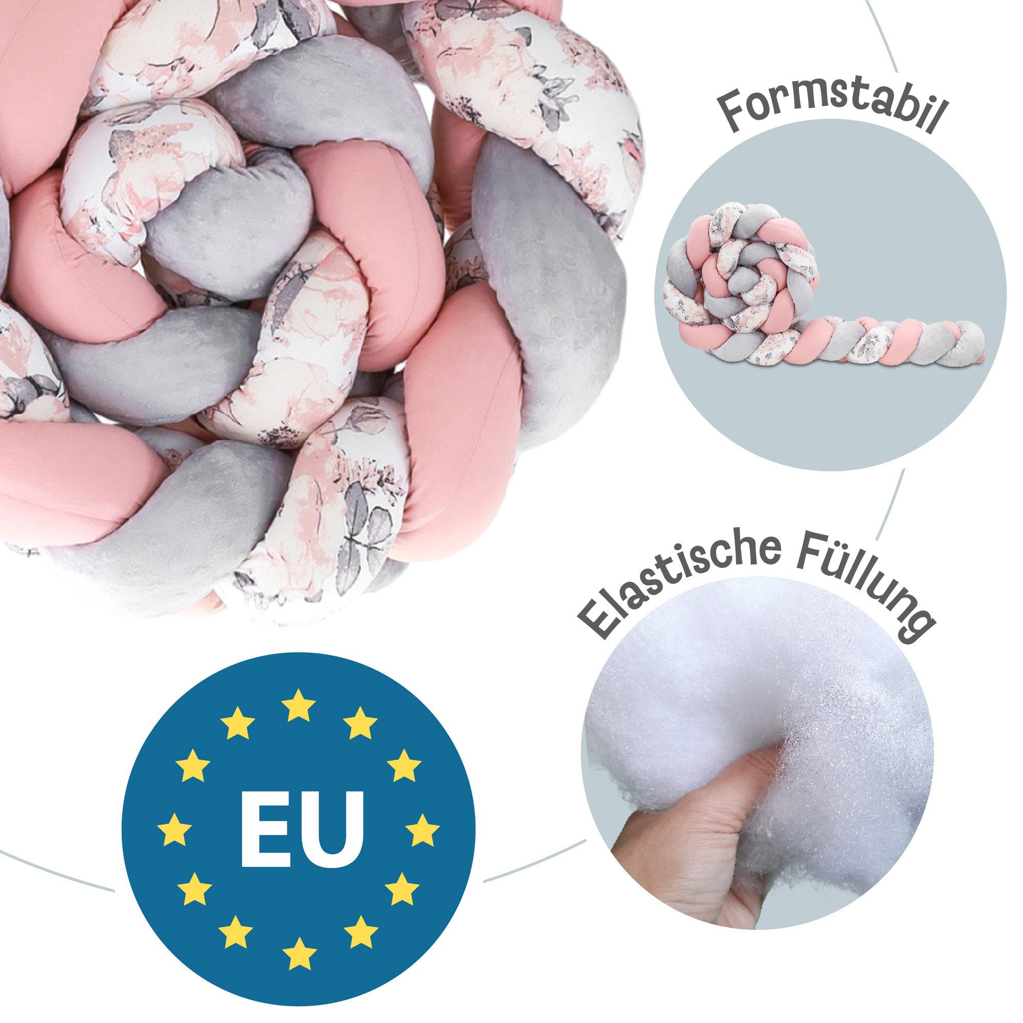 Totsy Baby Bettnestchen Bettschlange Bettumrandung für Babybett und Kissen Deko Kuschelkissen