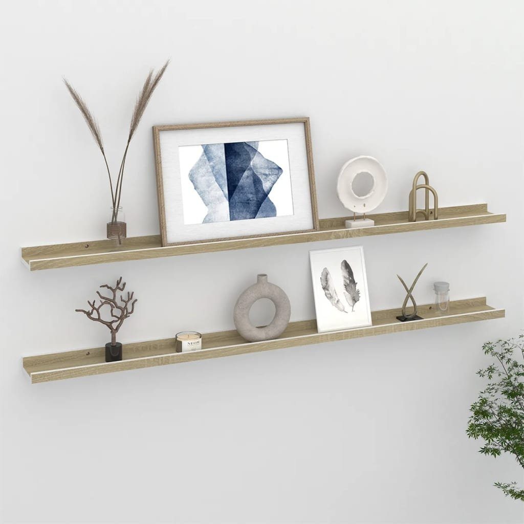 vidaXL Wandboard aus MDF in Weiß und Sonoma-Eiche. Abmessungen (LxBxH) 9x115x3 cm, 2er-Set