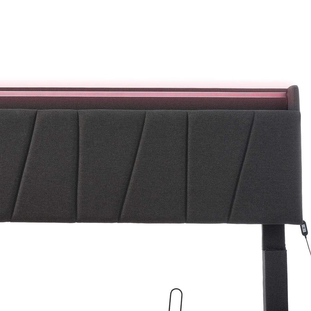 Polsterbett (160 x 200 cm Hydraulisches Bett mit Lattenrost), Dopplebett mit LED-Beleuchtung, USB Ladefunktion & Stauraumkopfteil