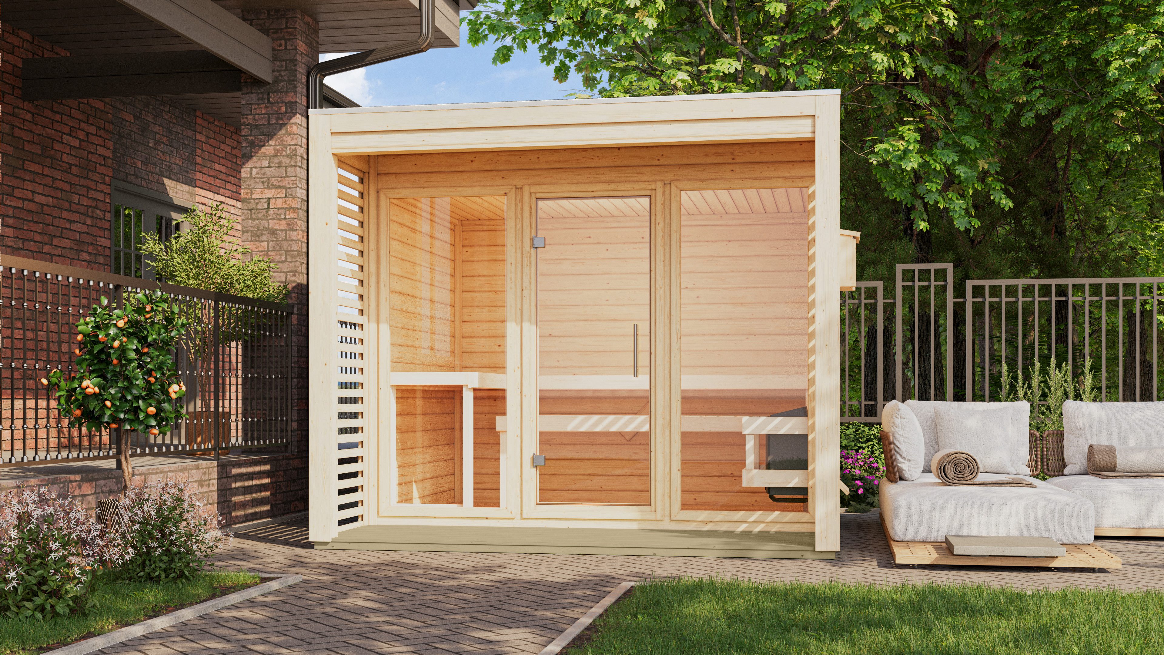 Karibu Saunahaus »Armin 3« naturbelassen, BxTxH: 276 x 276 x 231,5 cm, 38 m günstig online kaufen