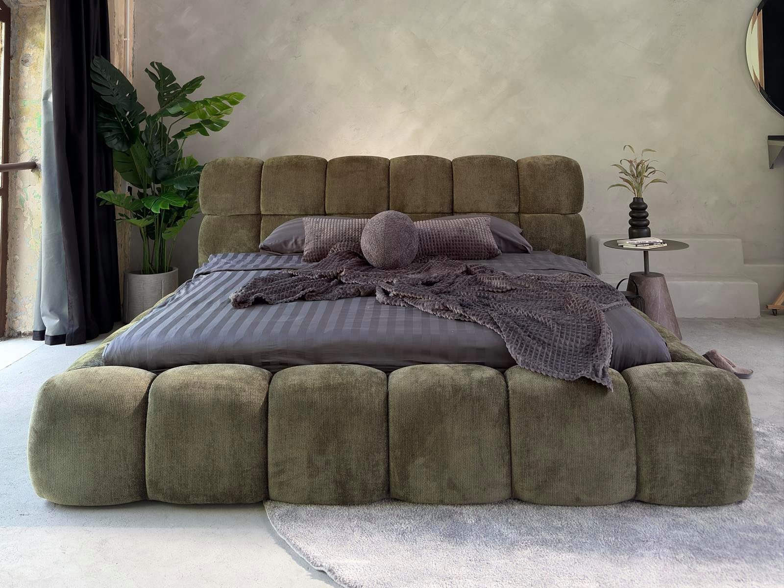 Compleo Polsterbett Cloud Bett, Bett mit gepolstertem Kopfteil ELVA (Chenille-Stoff), Schlafzimmer Bett modern, Doppelbett gepolstert, Wolkenbett