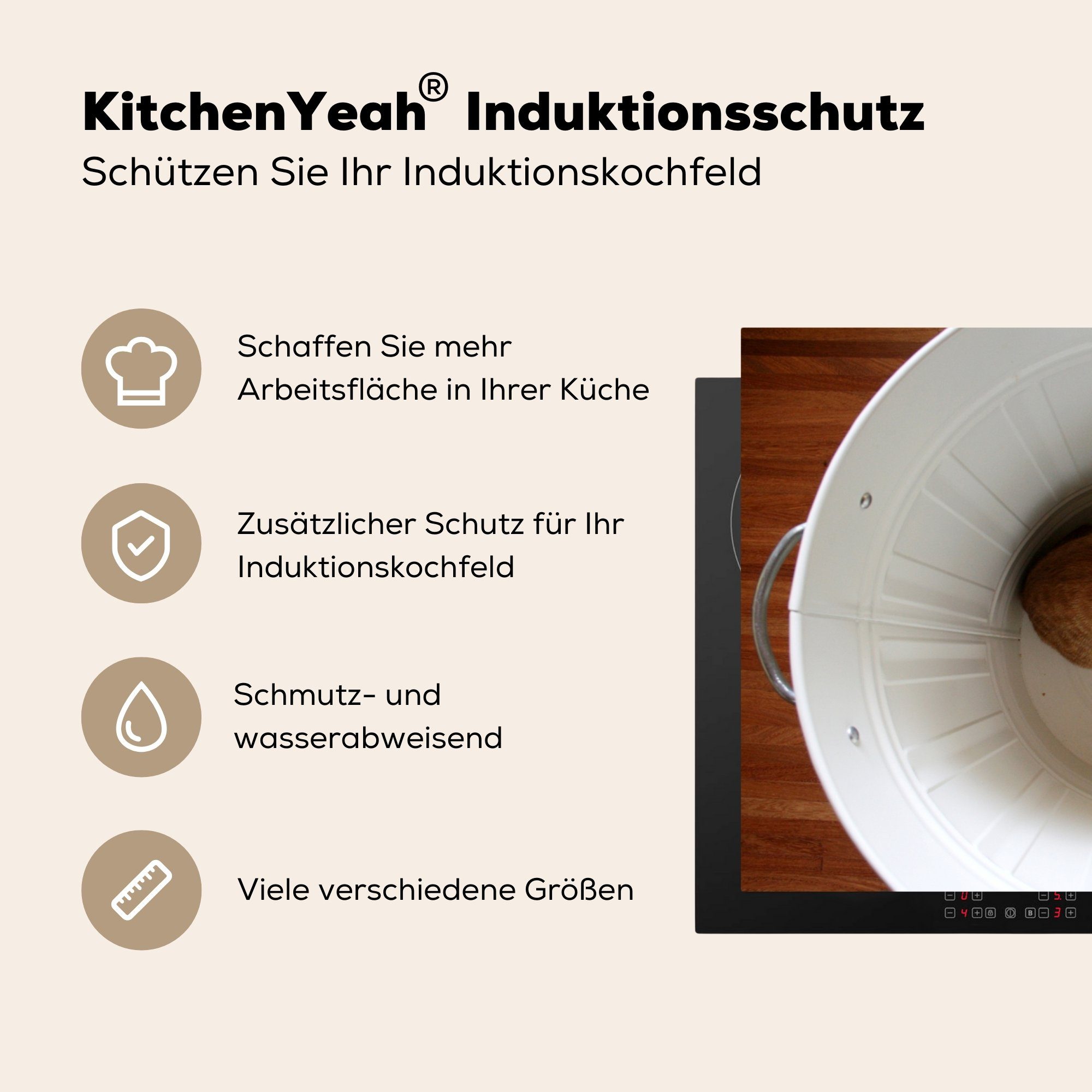Induktionskochfeld die 81x52 Vinyl, Schutz Katze Herdblende-/Abdeckplatte - für küche, Mülleimer Weiß, Ceranfeldabdeckung MuchoWow tlg), - cm, (1