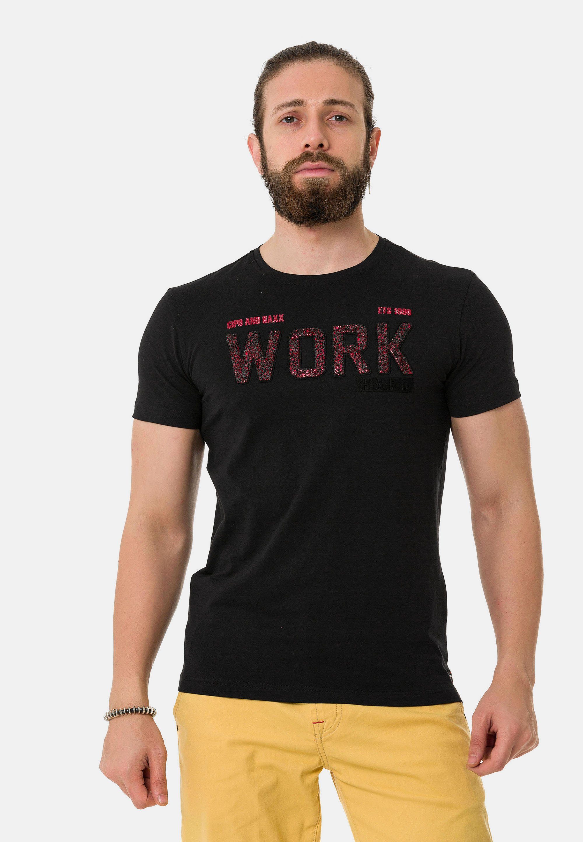 Cipo & Baxx T-Shirt mit coolem Work-Aufdruck schwarz
