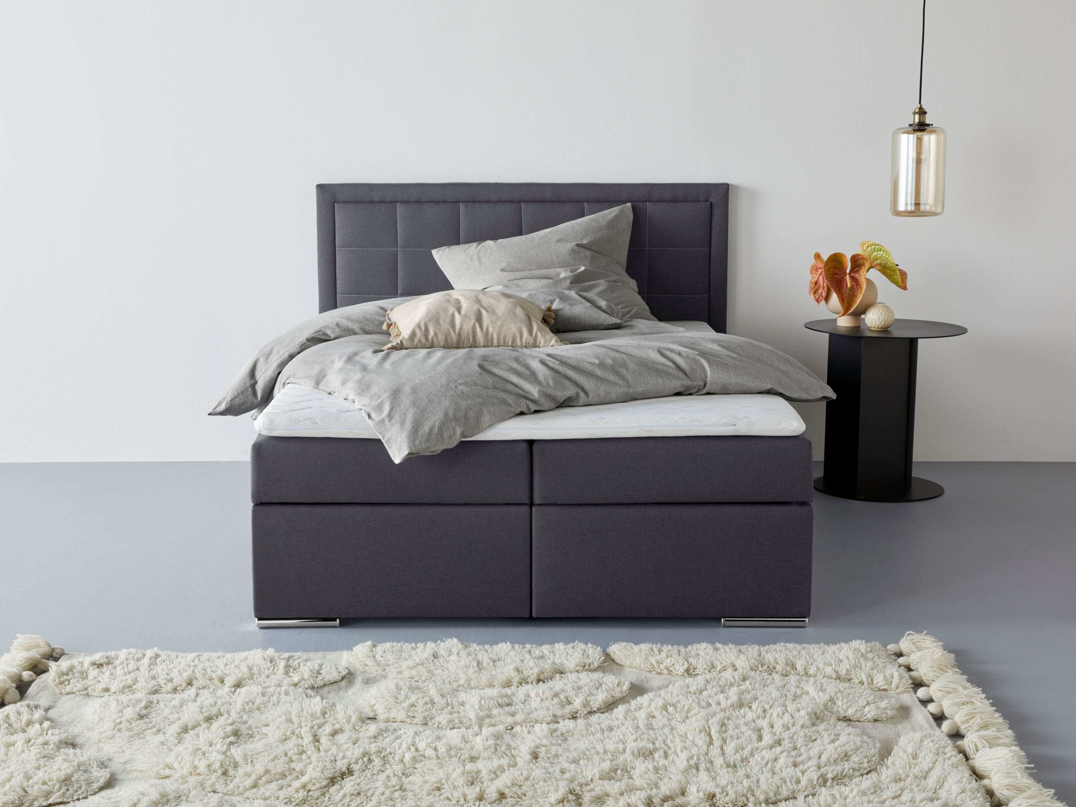 COLLECTION AB Boxbett ATHENA, Polsterbett wahlweise mit Bettkasten, Strukturstoff-Bezug (mit PUR-Schaumtopper (H2), Kaltschaumtopper (H3) oder Viscotopper (H4), Bonnell- oder Taschenfederkernmatratze H2,H3,H4, 140x200/180x200cm