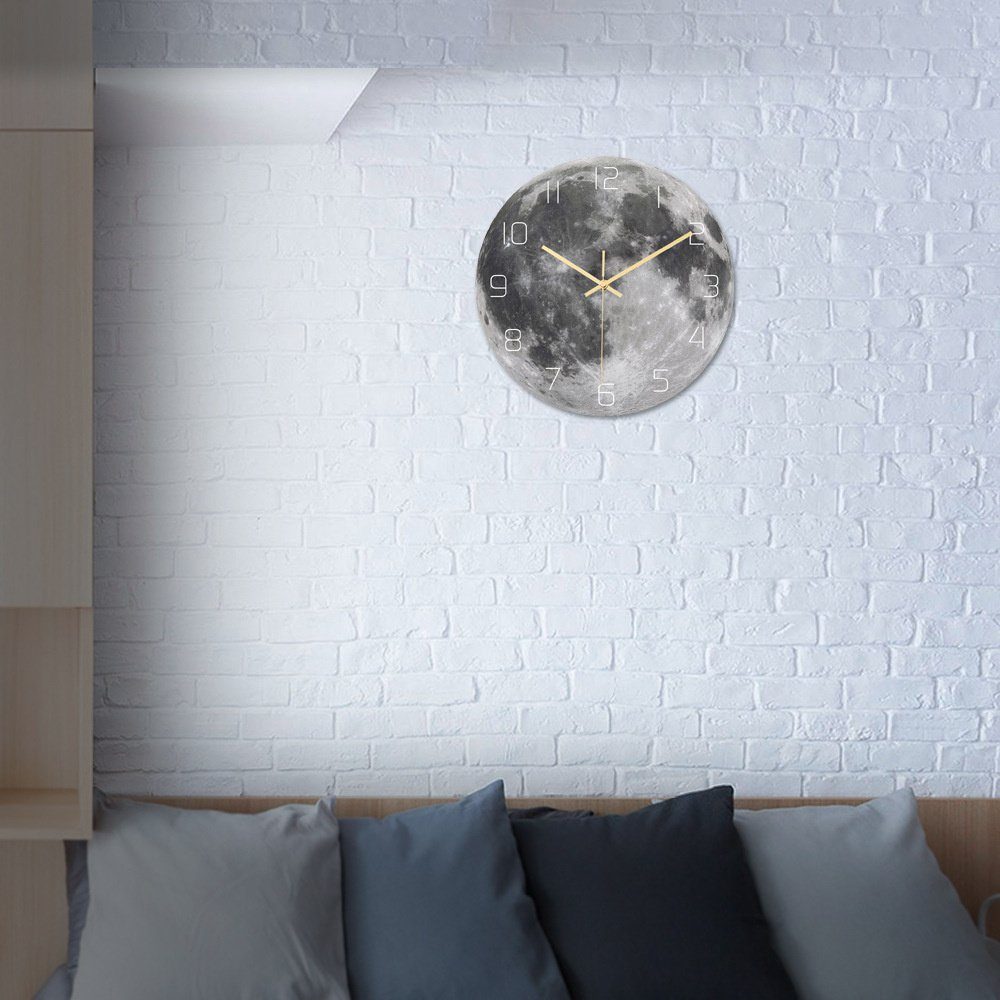 Wanduhr (Minimalistisches Leuchteffekt Wanduhr für mit Heimdekor Montagesatz Art Wohnzimmer Monduhr, 30x30cm) mit Dekorative Wanduhr, Uhr